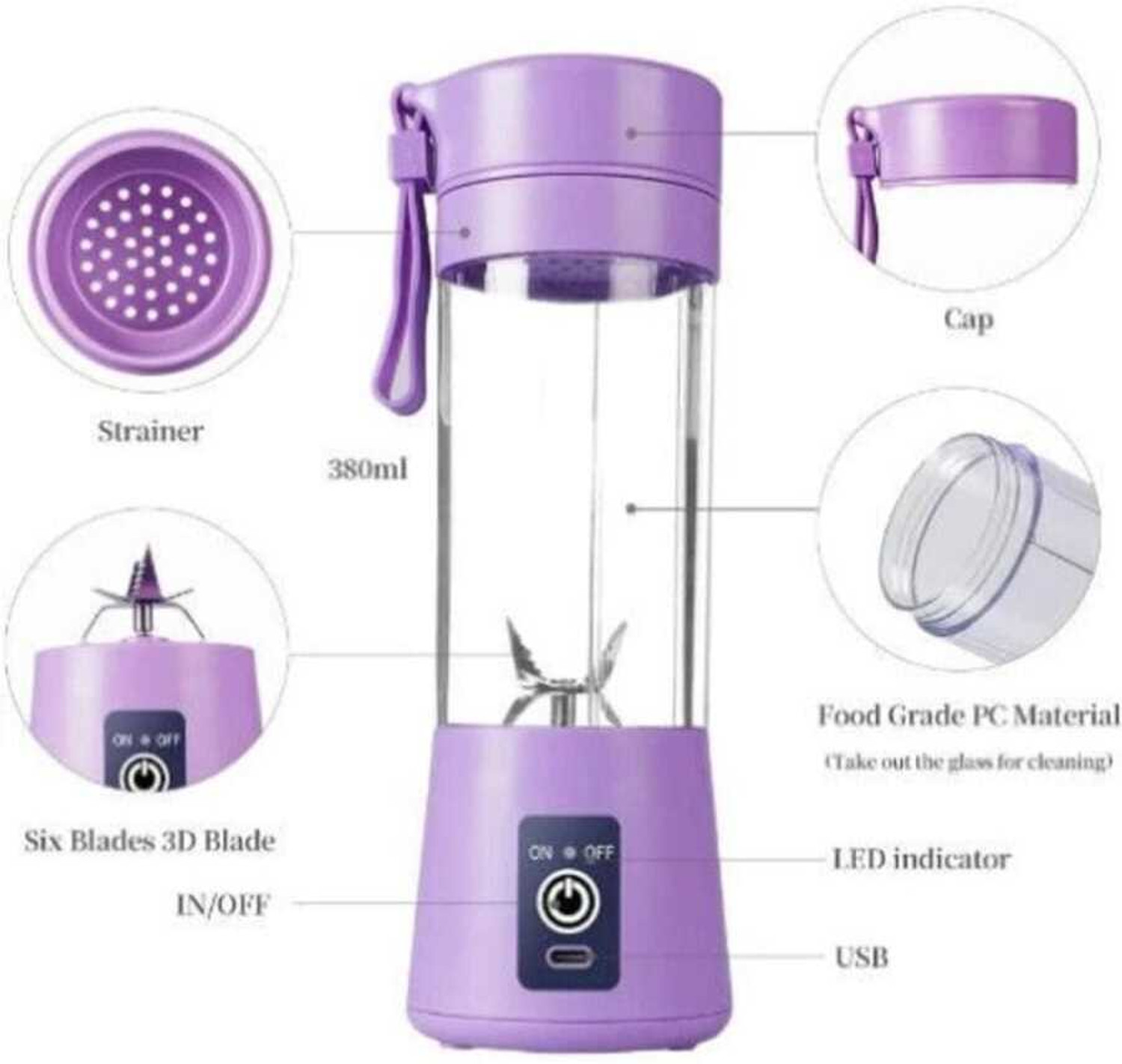 Image of MAHNOOR ENTERPRISES Plastic Electric Fruit Juicer, USB Rechargeable Mini juicer grinder for juice 200 W Juicer
