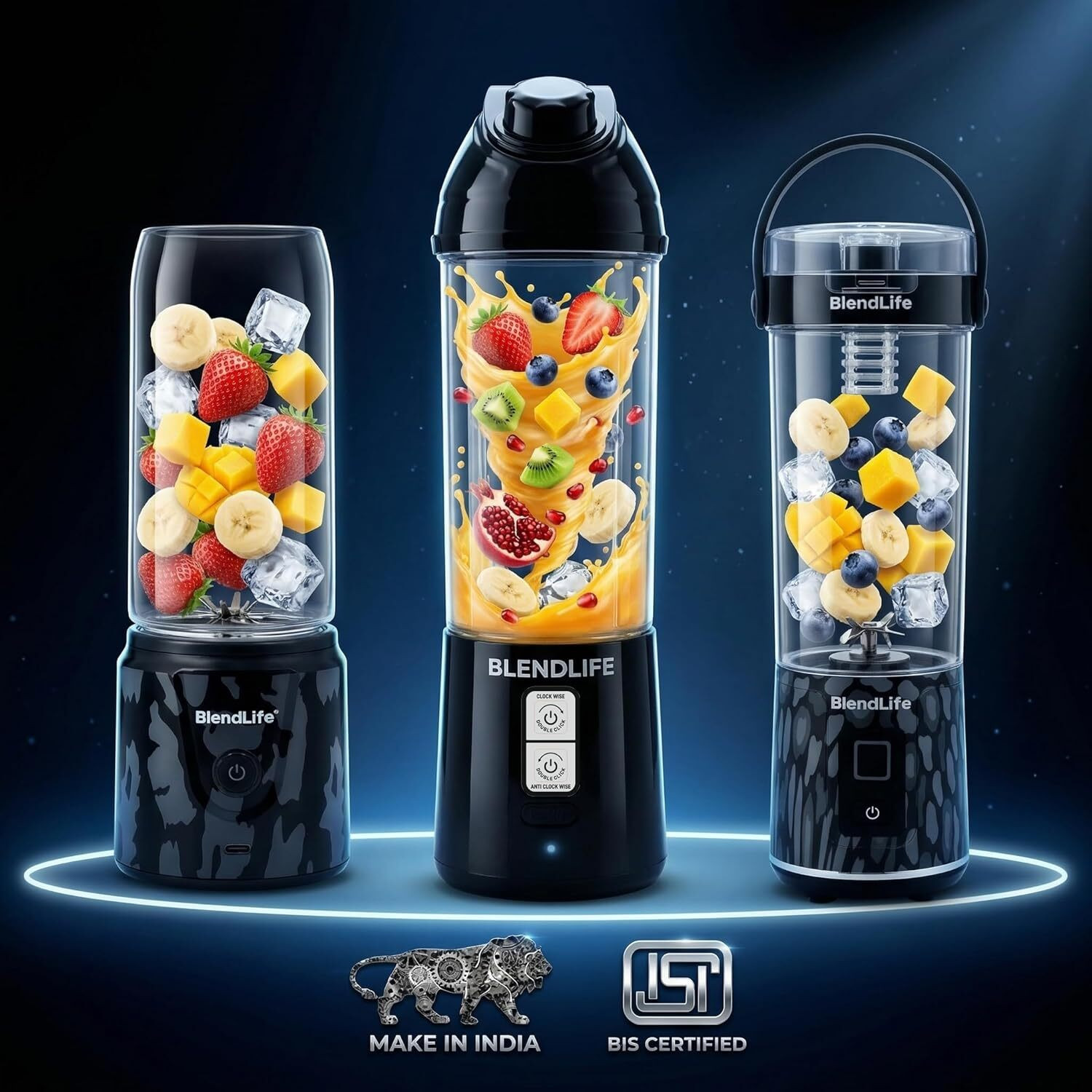 Image of BlendLife Portable Blender, 700ml, Patented Pulse Mode & Reverse Blend, Made in Bharat 240 W Juicer Mixer Grinder
