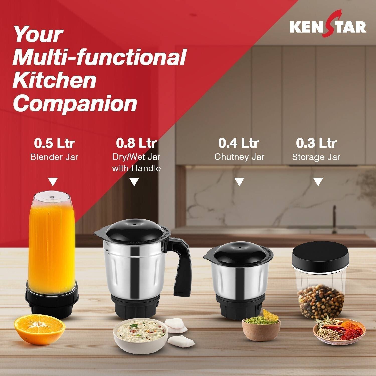 Kenstar Slender 500 W Mixer Grinder - Image 3