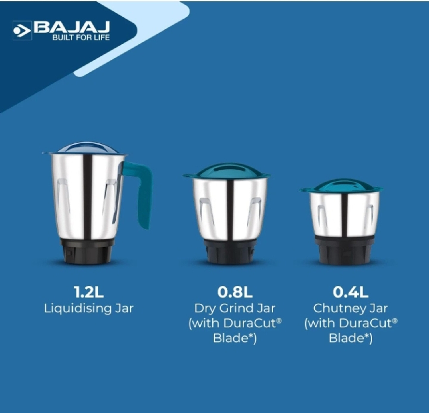 Image of BAJAJ Notch 500w 500 W Mixer Grinder (NOTCH 500W | 3 Jars | Blue)