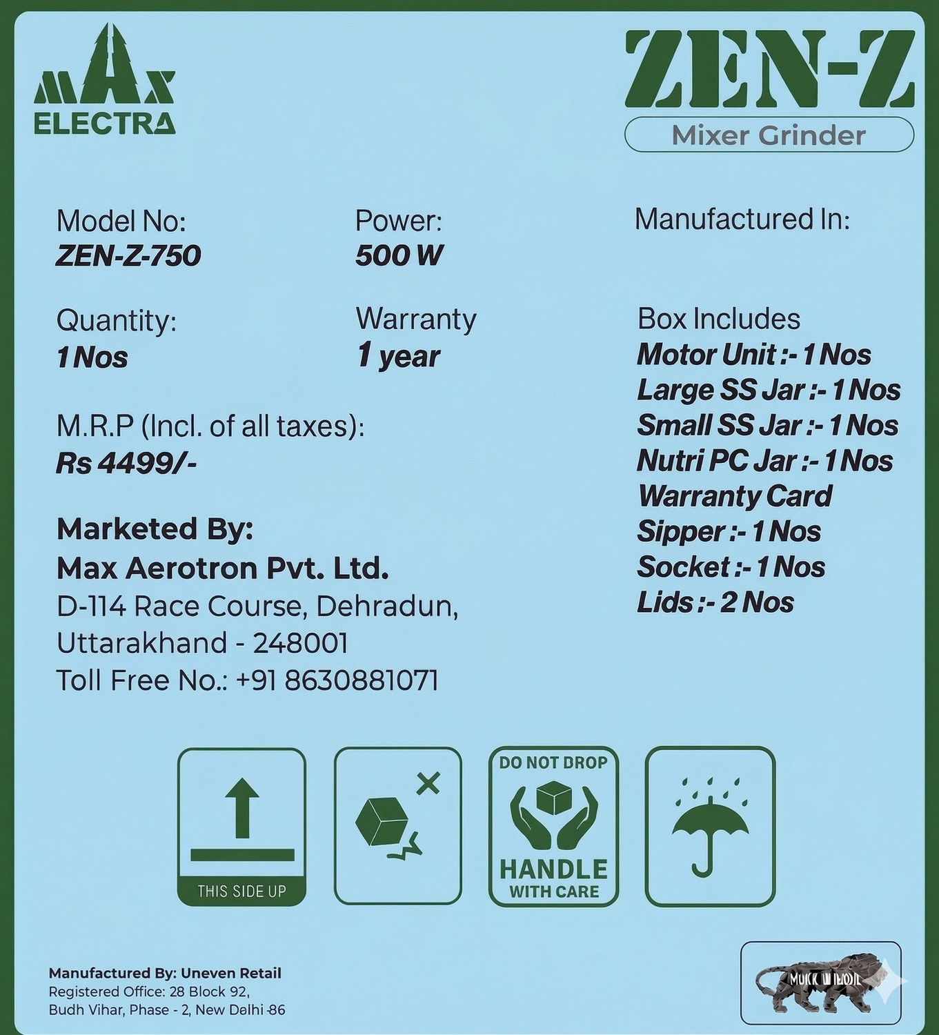 Image of MAX ELECTRA ZEN-Z26 500 W Juicer Mixer Grinder