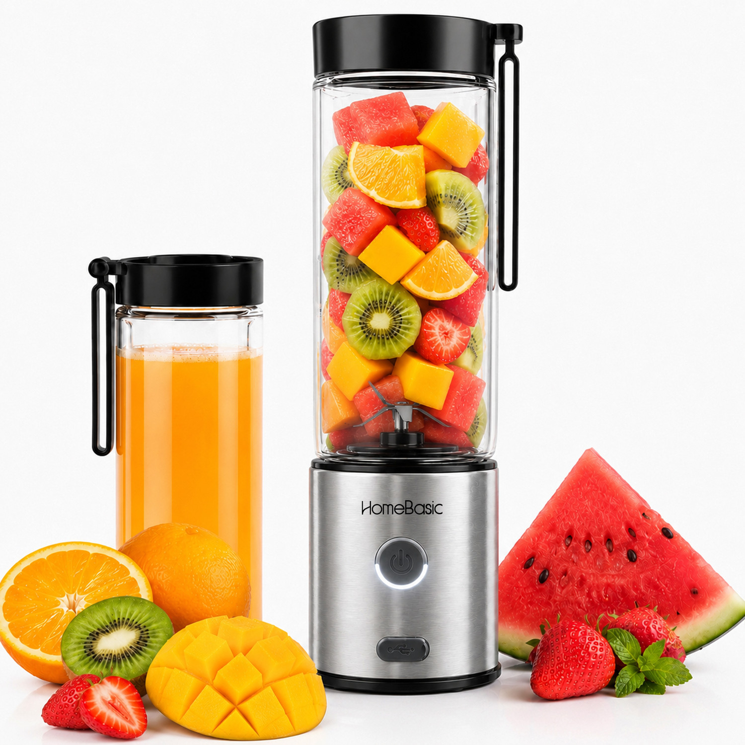 Image of HOMEBASIC Portable Blender 450ml | USB Rechargeable | Glass Jar | Smoothies & Juices 700 W Juicer Mixer Grinder