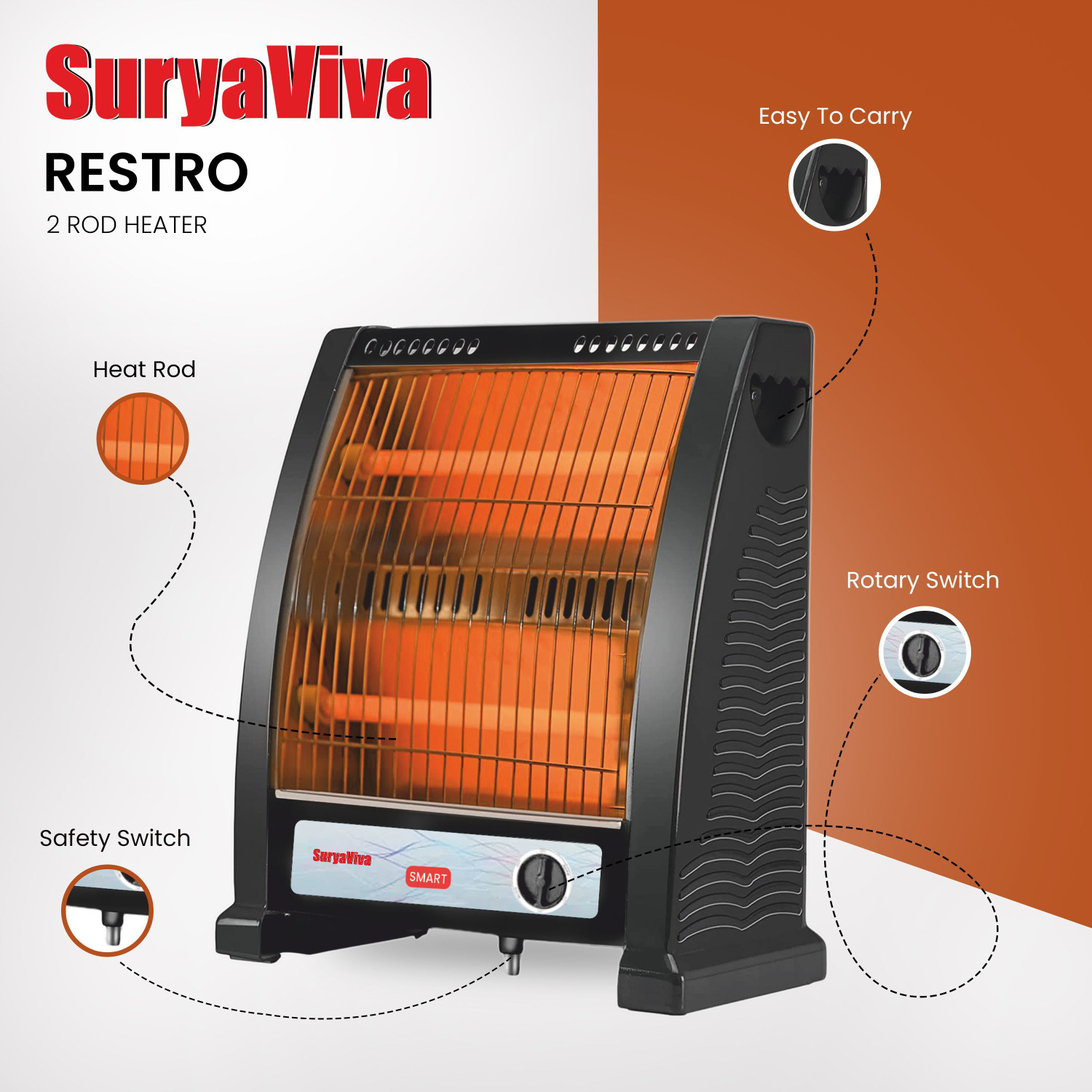 Image of SURYAVIVA Restro 2 Rod Heater + Victo Combo 750 W Mixer Grinder