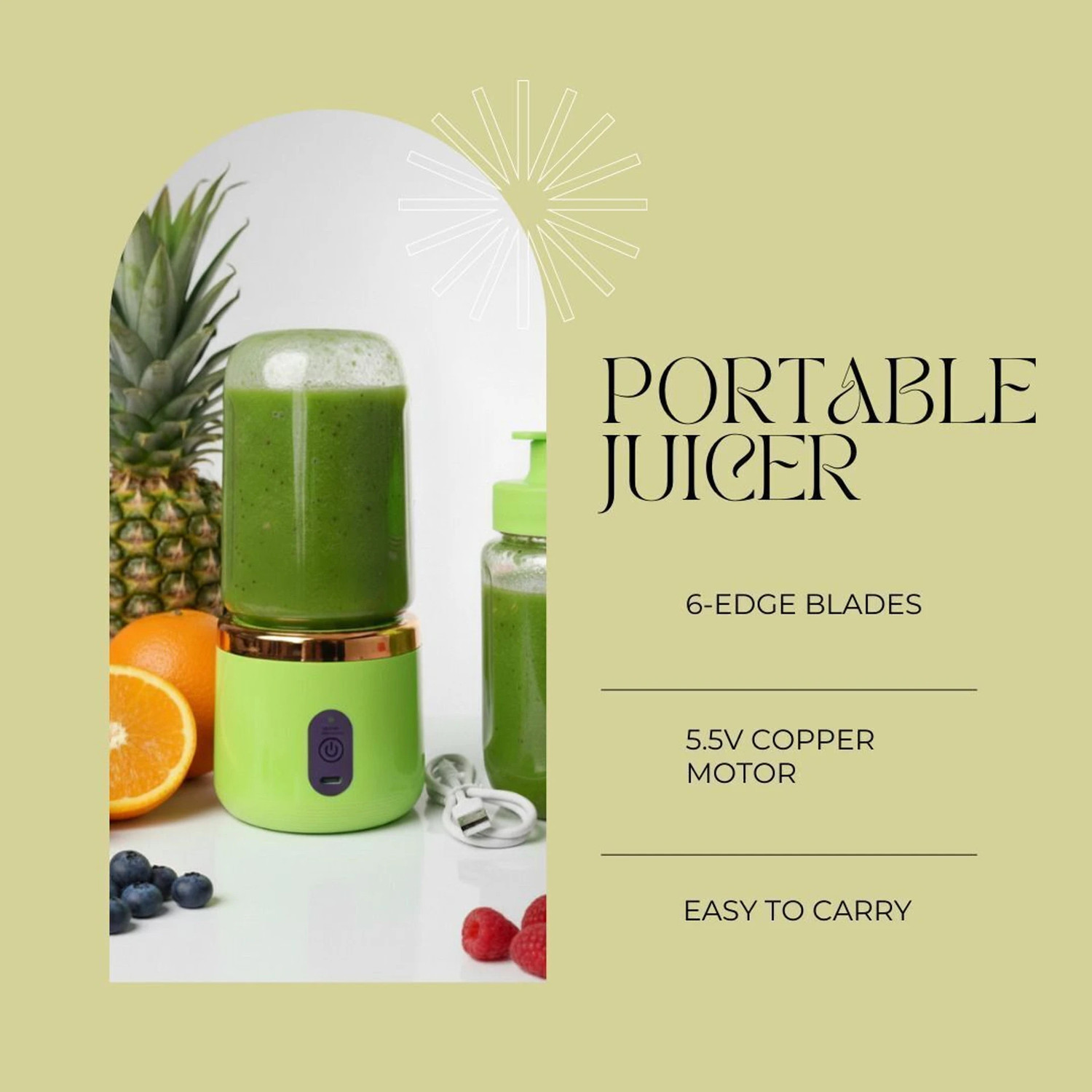 Image of ZENOVIA Portable Juicer Blender, Rechargeable, Grinder for Fruits & Shakes,6 Blade 40 W Juicer Mixer Grinder
