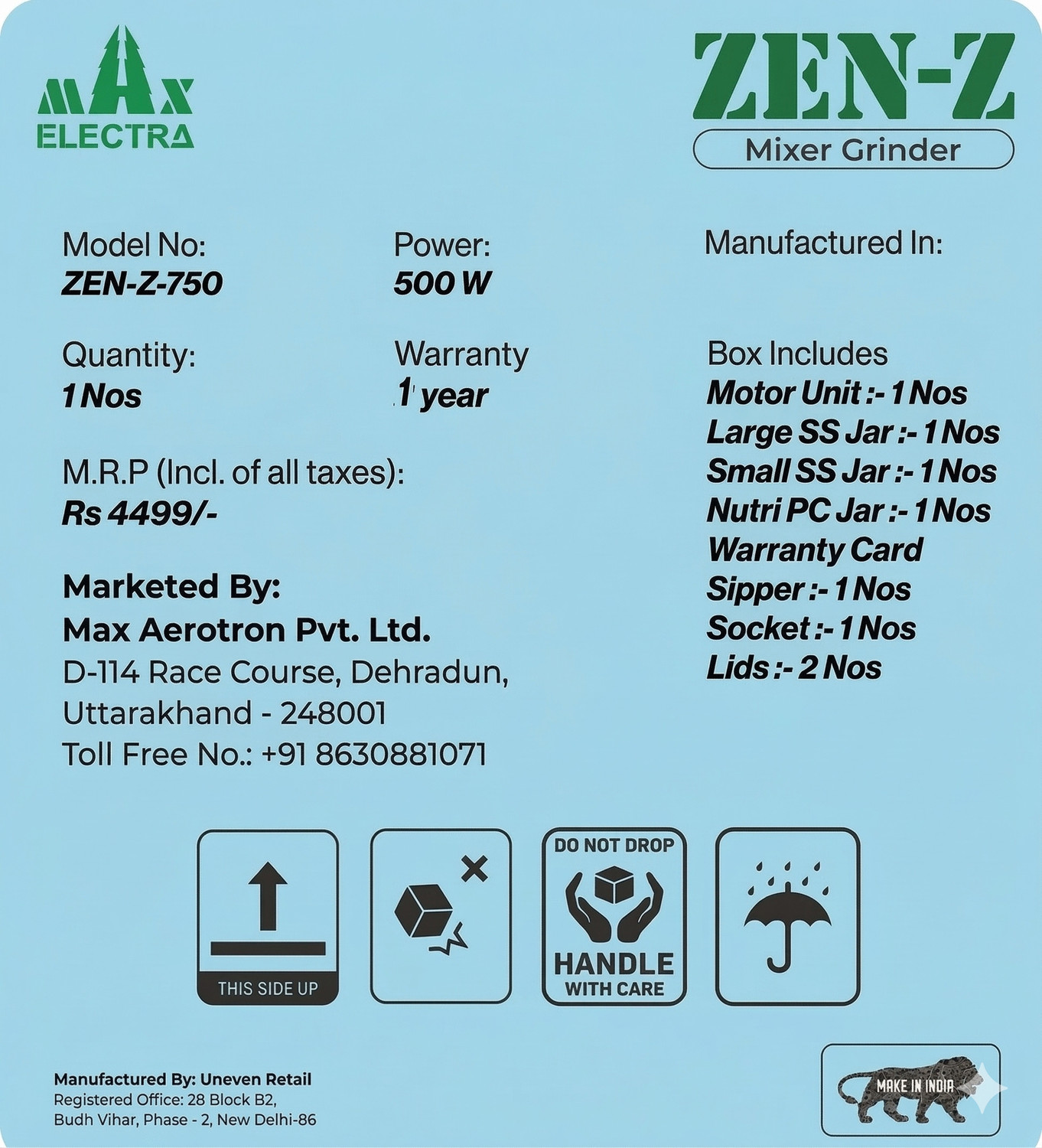 Image of MAX ELECTRA ZEN-Z30 500 W Juicer Mixer Grinder