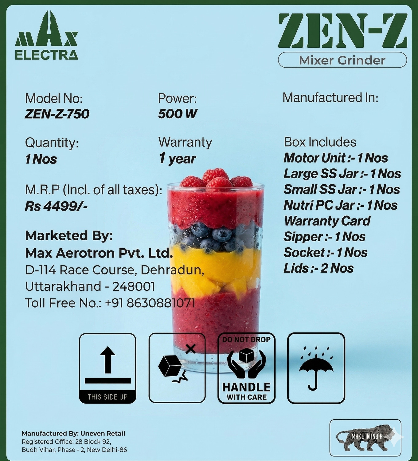 Image of MAX ELECTRA ZEN-Z12 500 W Juicer Mixer Grinder