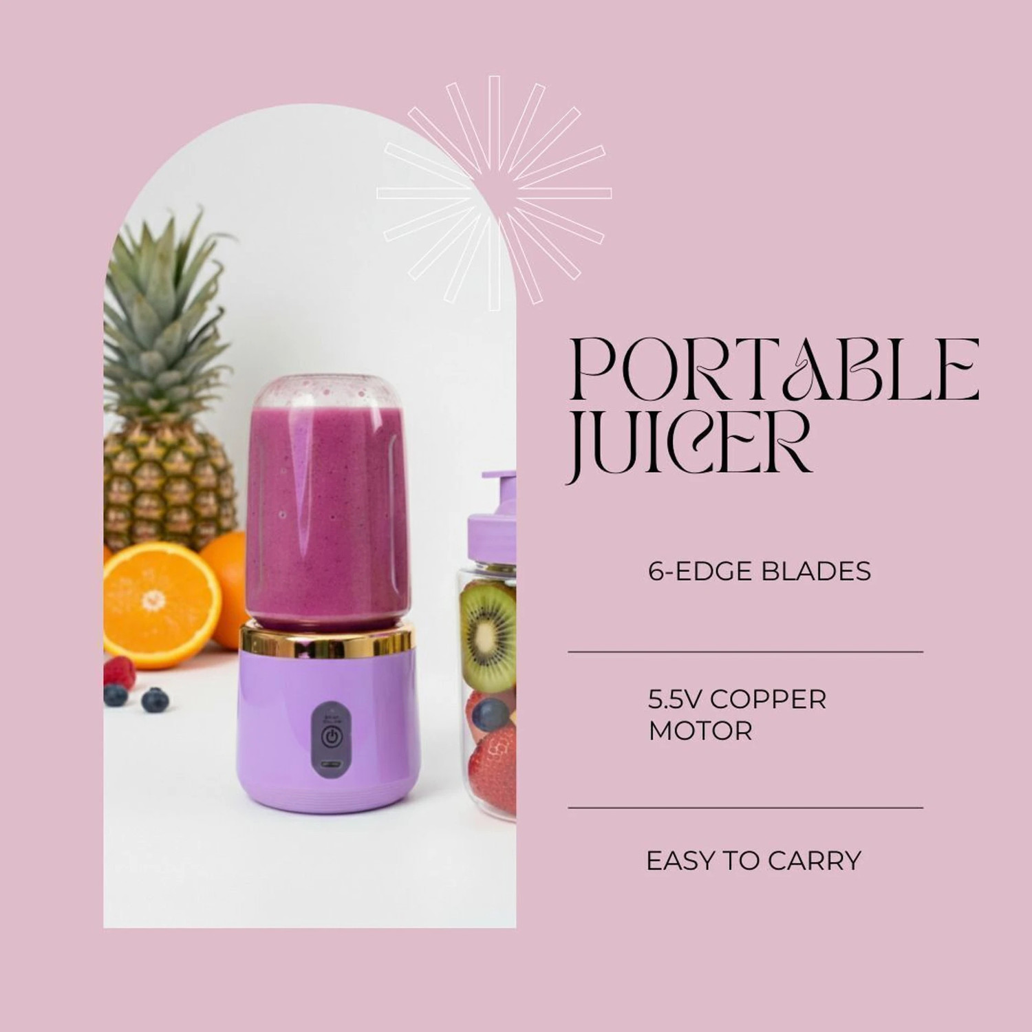 Image of ZENOVIA Portable Juicer Blender, Rechargeable, Grinder for Fruits & Shakes,6 Blade 40 W Juicer Mixer Grinder