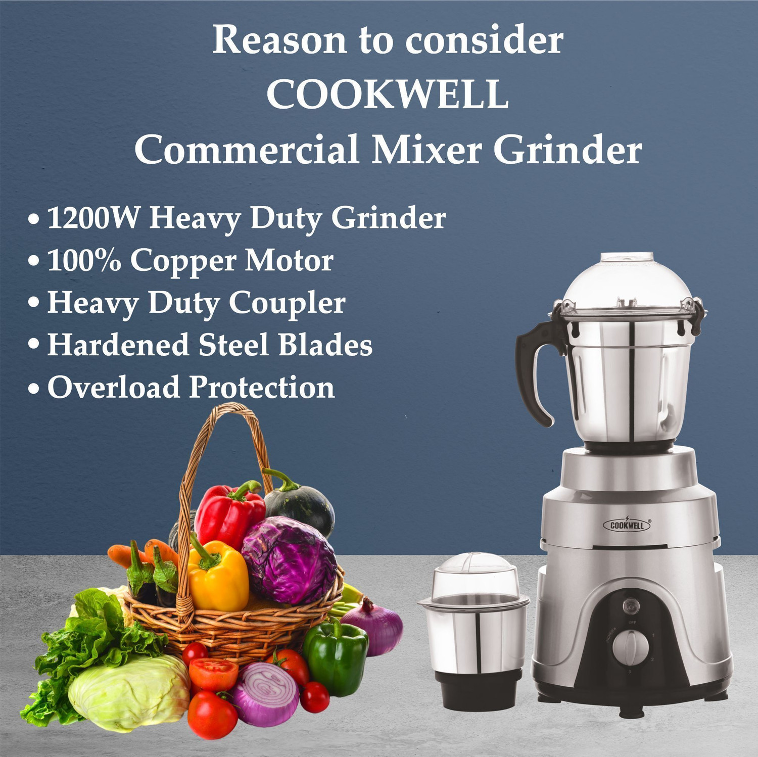 Image of cookwell Heavy Duty 1200 W Juicer Mixer Grinder