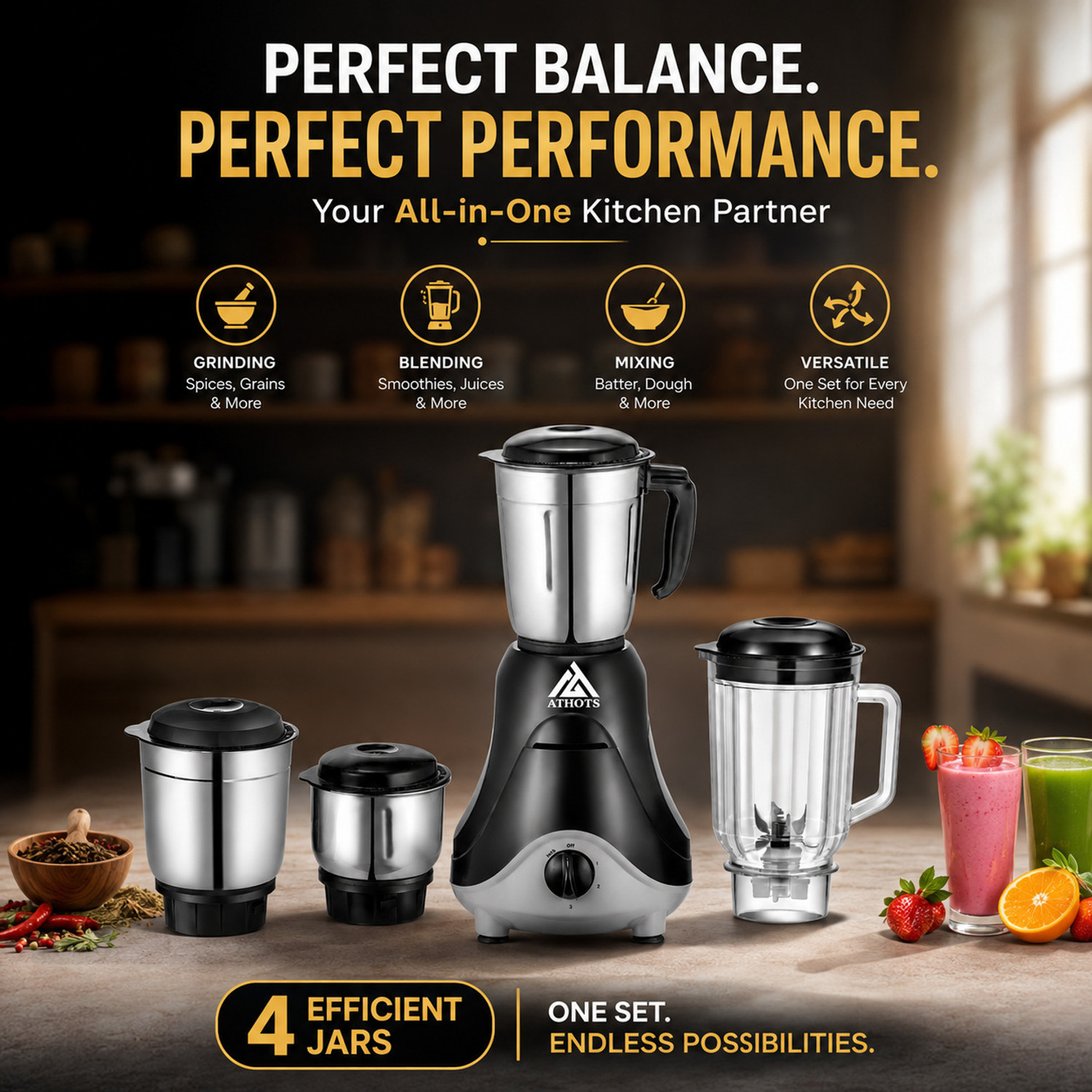 Image of Athots Skye KitchenPro 4 Jar Set 750 W Mixer Grinder
