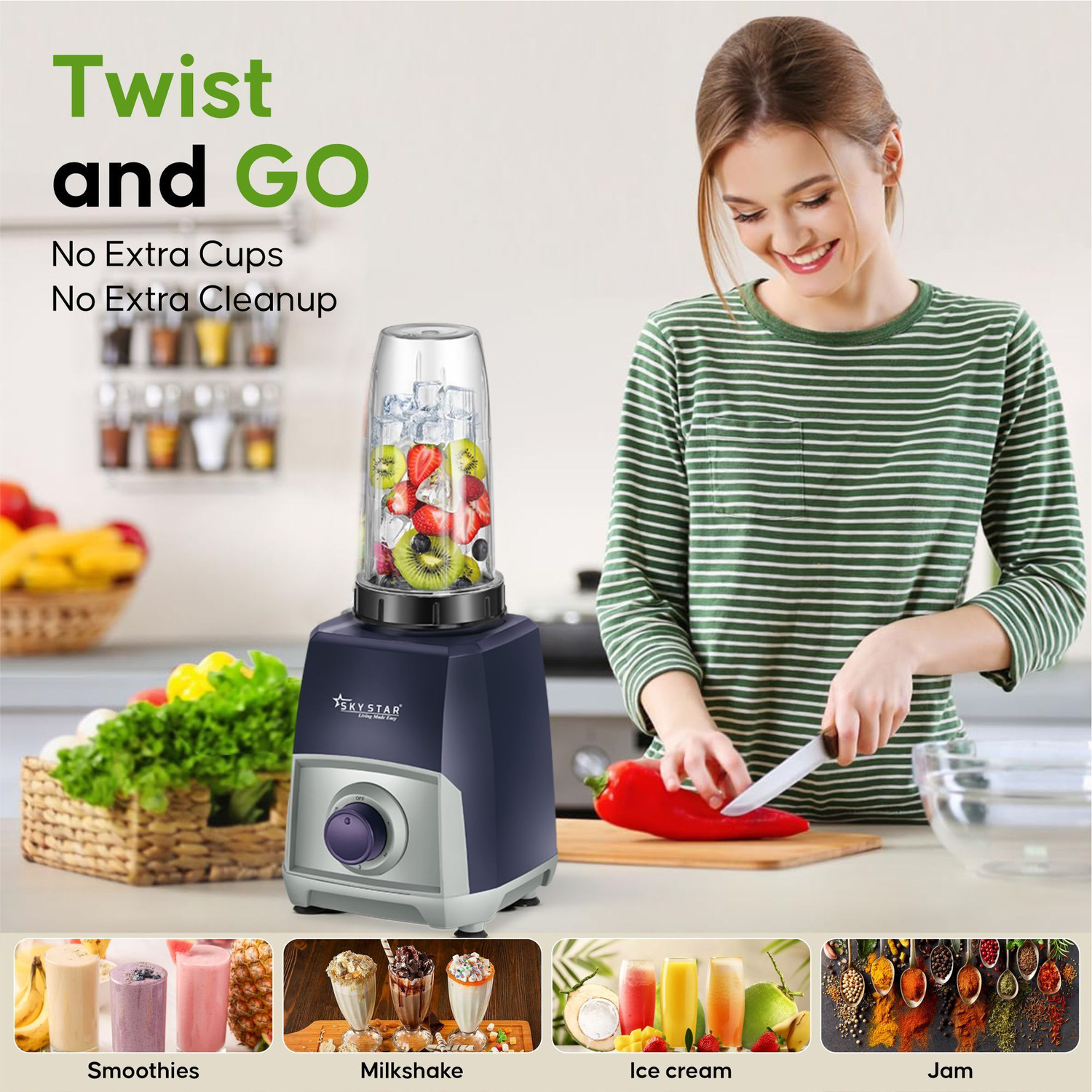 Image of Skystar Powerful Navy Mixer With 4 Jar 750 W Juicer Mixer Grinder