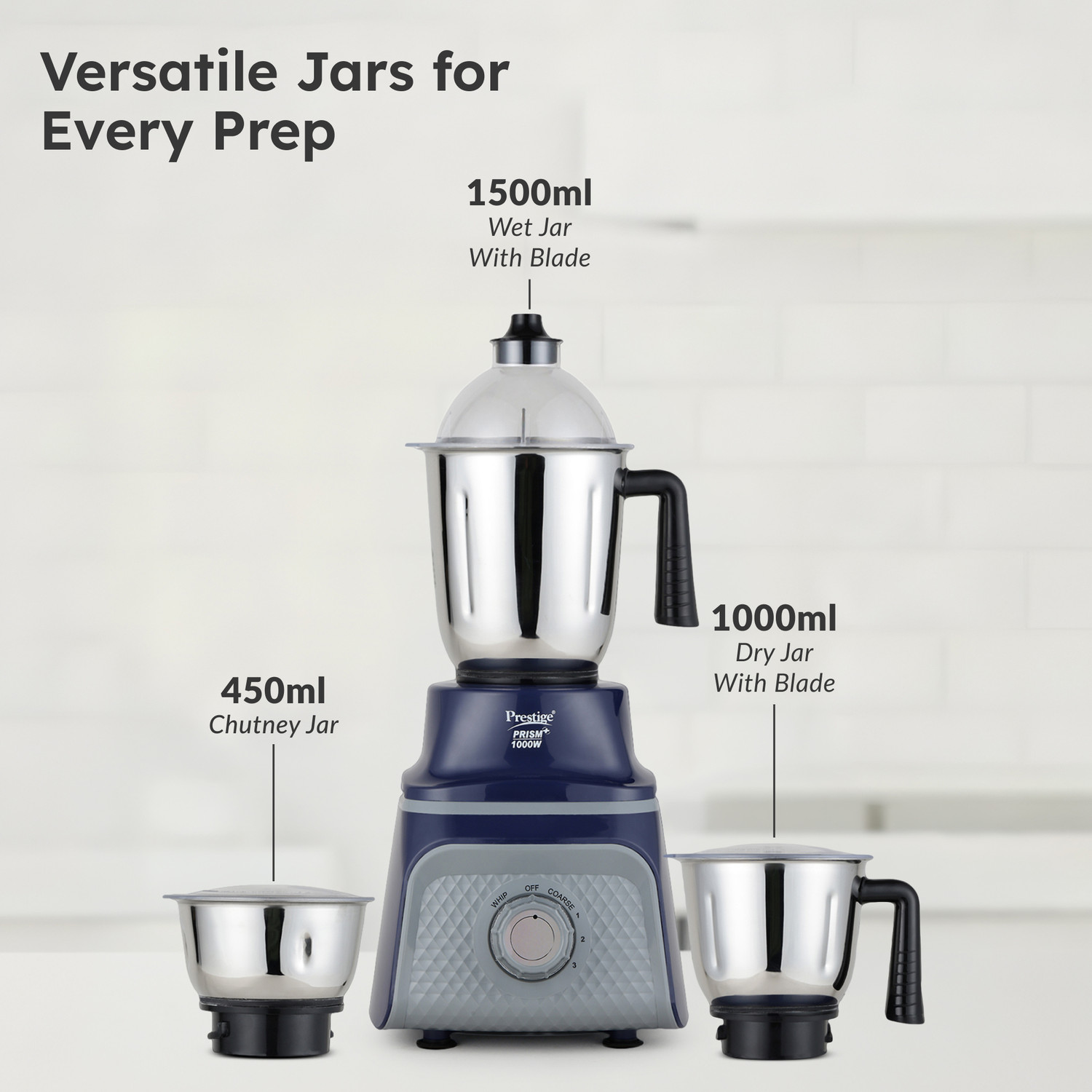 Image of Prestige Prism Plus |3 super efficient blades|4 Speed Control|Unique Coarse Grinding Mode 1000 W Mixer Grinder
