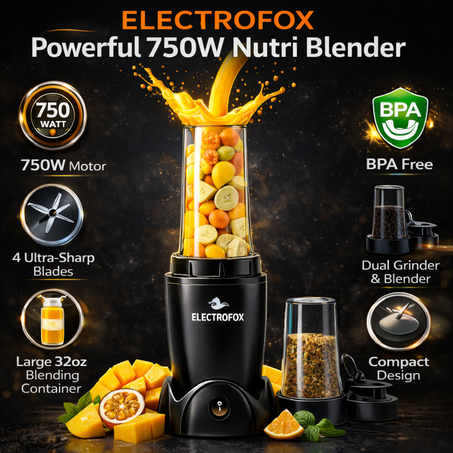 Image of Electrofox Nutri Blender Blendo+ 750 W Juicer Mixer Grinder