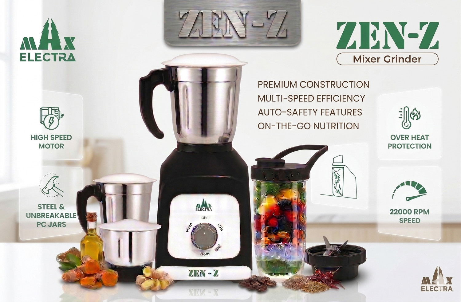 Image of MAX ELECTRA ZEN-Z39 500 W Juicer Mixer Grinder