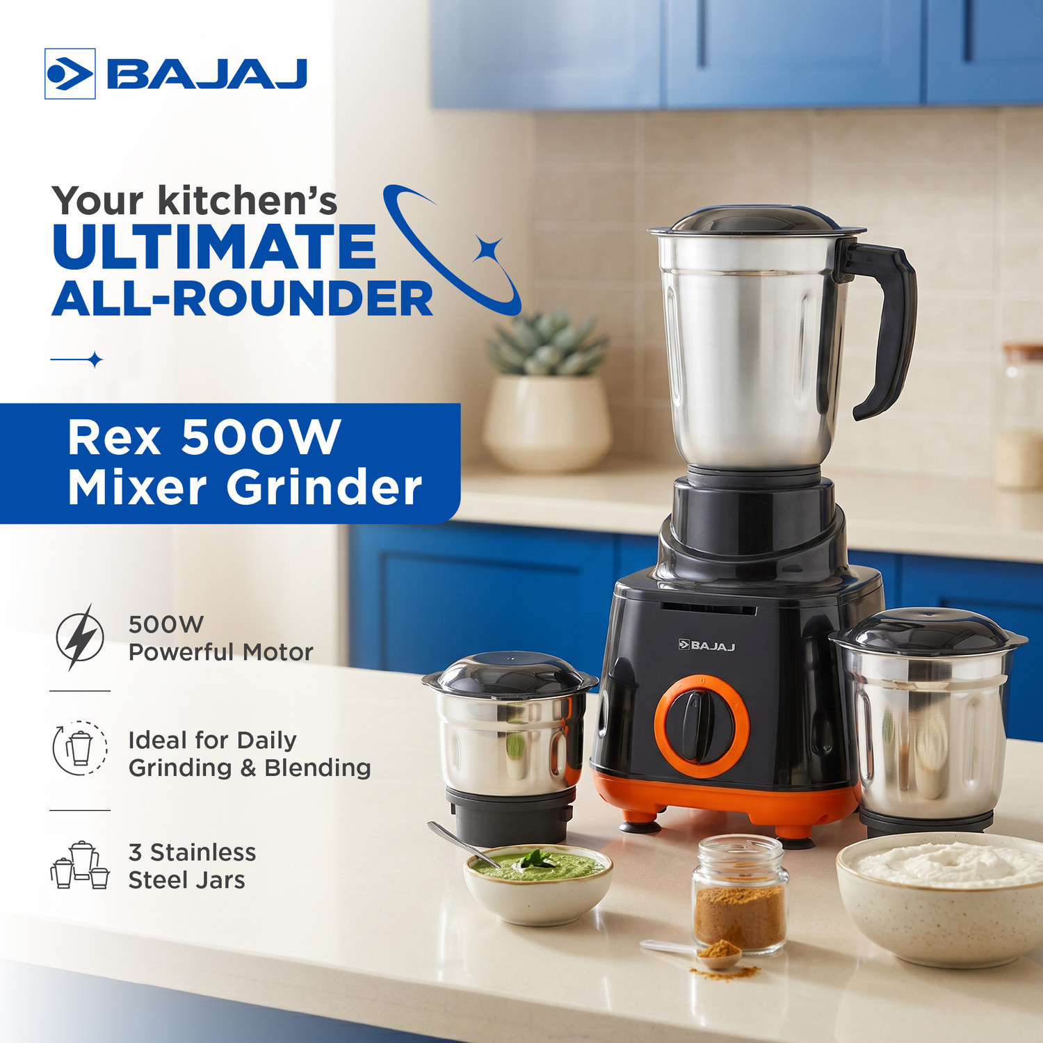 Image of BAJAJ Rex 500 W Mixer Grinder