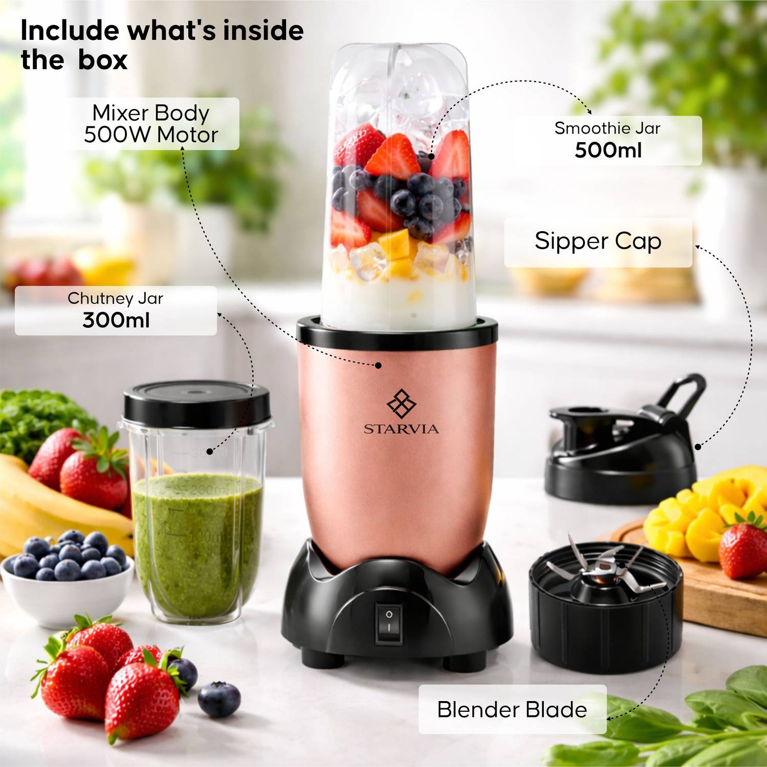 STARVIA 2 Jar 500W Nutri Blender Juicer Mixer Grinder - Image 2