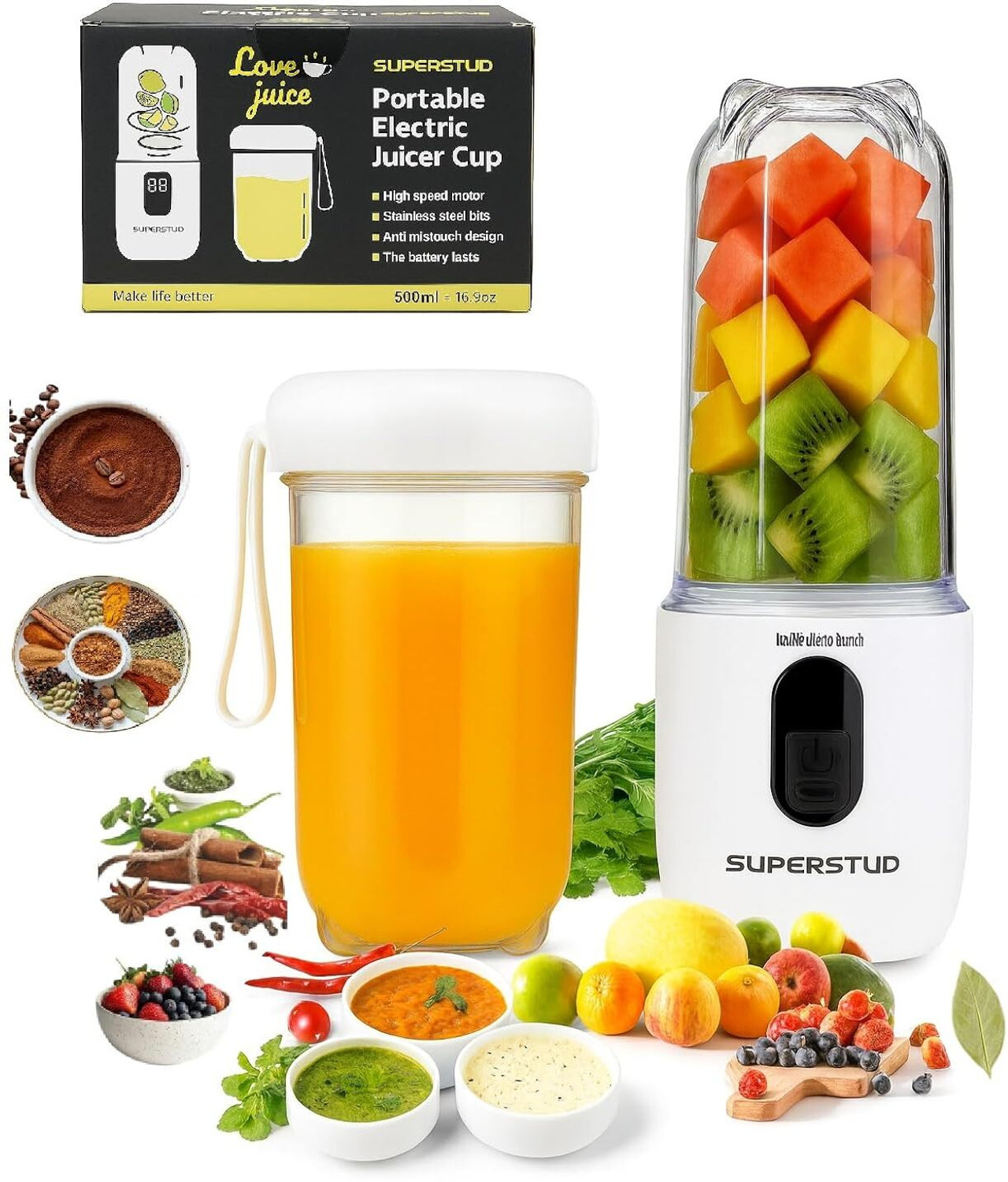 Image of SUPERSTUD 6 Blade Blender | 1800mAh Battery Type-C Charging Portable Juicer 230 W Juicer Mixer Grinder