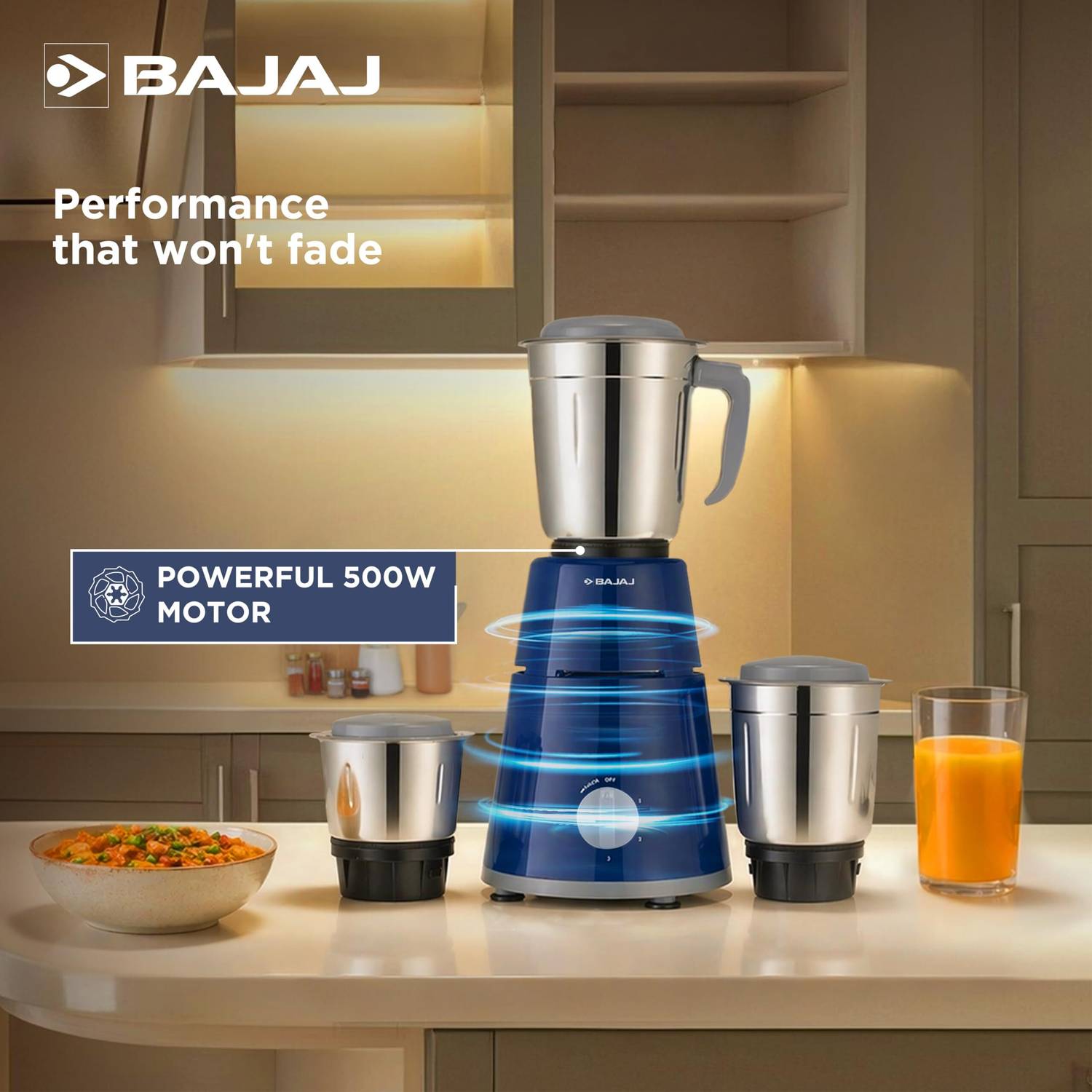 Bajaj GX 1 500W Mixer Grinder Blue - Image 3