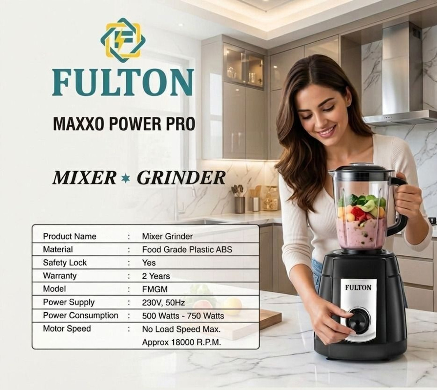Image of FULTON MAXXO POWER PRO 500 W Mixer Grinder