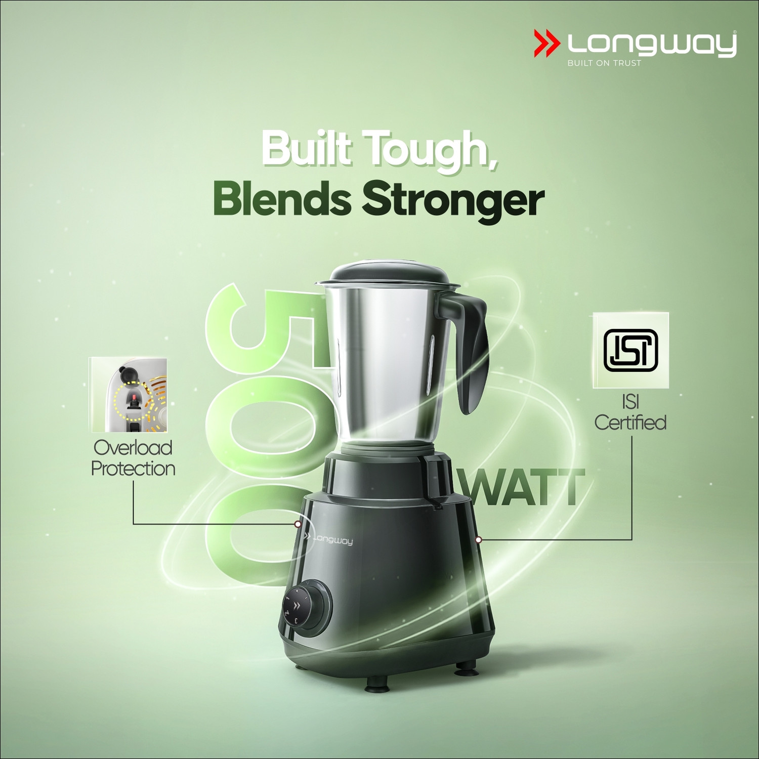 Image of Longway Roto-Max-3J-Iron Roto Max with Kwid 1100 Watt Dry Iron Combo 500 W Mixer Grinder (3 Jars, Black & Gray)