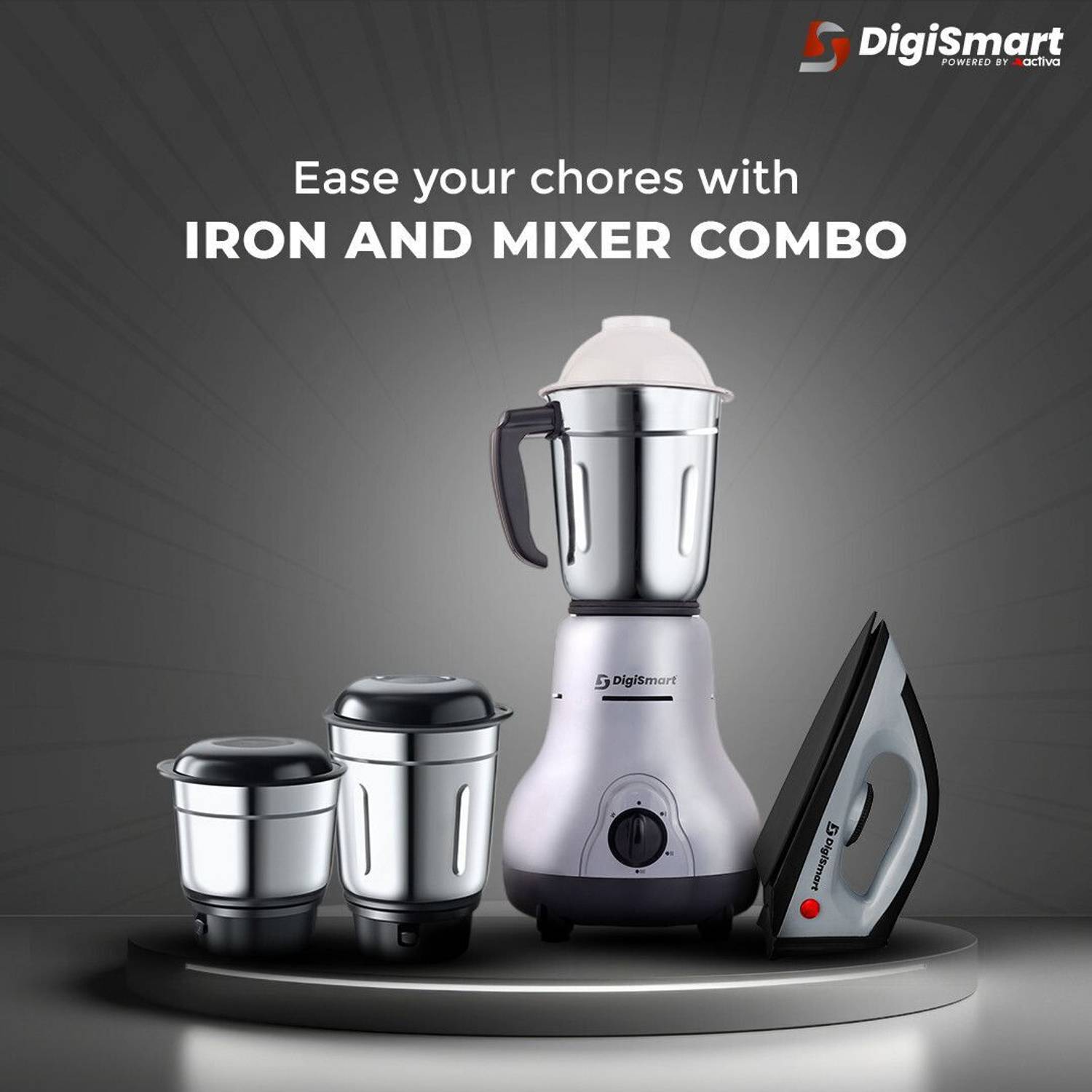 DIGISMART 1150W Dry Iron + 750W Mixer Grinder Combo - Image 5
