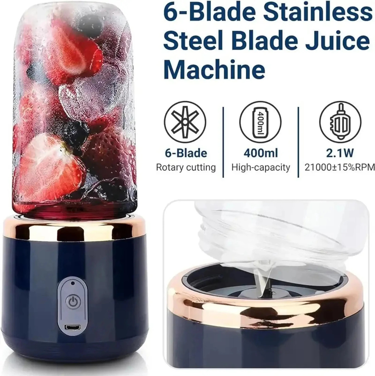 Image of ZENOVIA Portable Juicer Blender, Rechargeable, Grinder for Fruits & Shakes,6 Blade 40 W Juicer Mixer Grinder