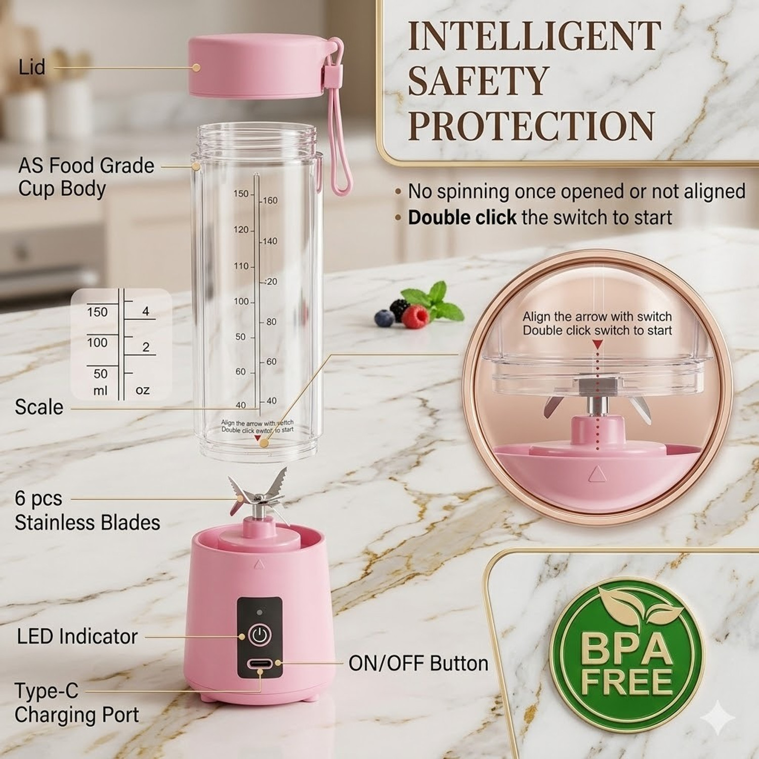 Image of VINTRIX USB-380ML-6B-PROBLEND-SMOOTHIE-LASSI 180 W Juicer Mixer Grinder