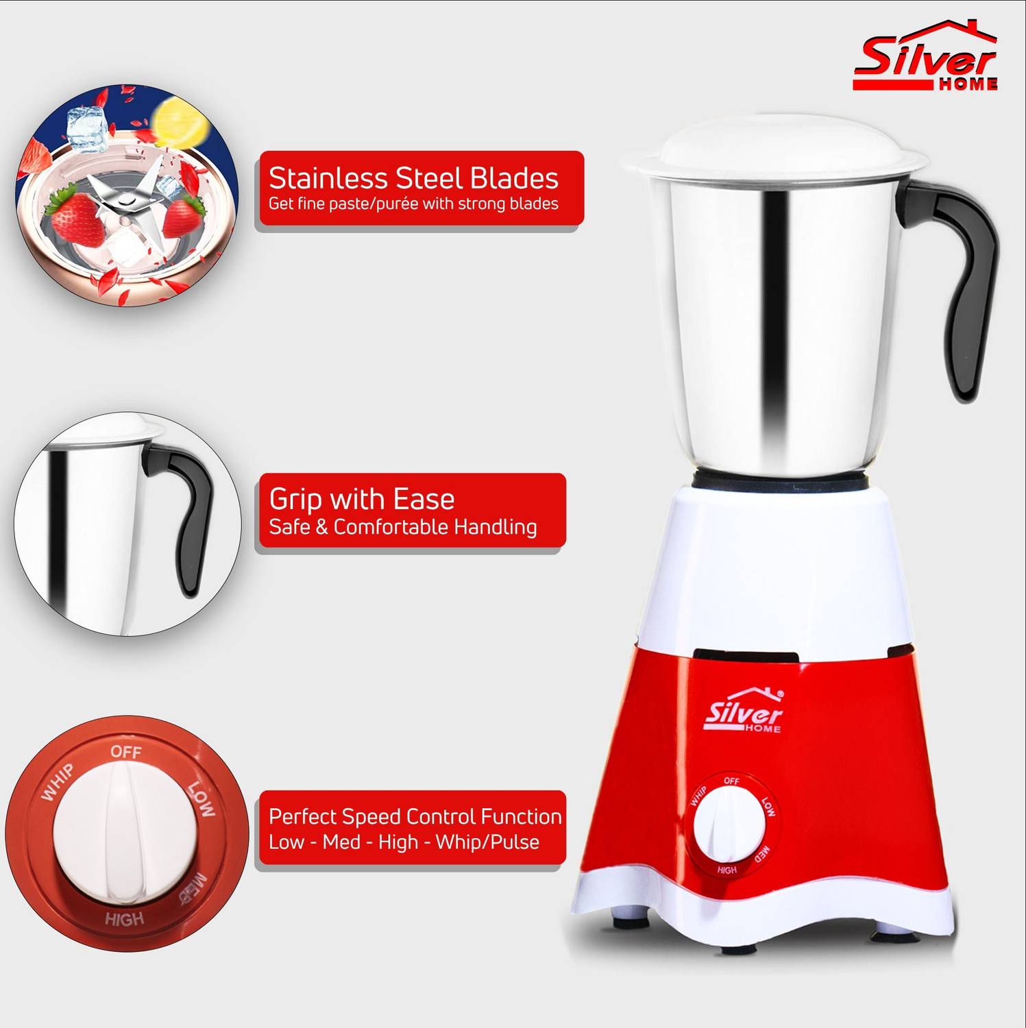 Silver Home 1 450W Mixer Grinder - Image 2