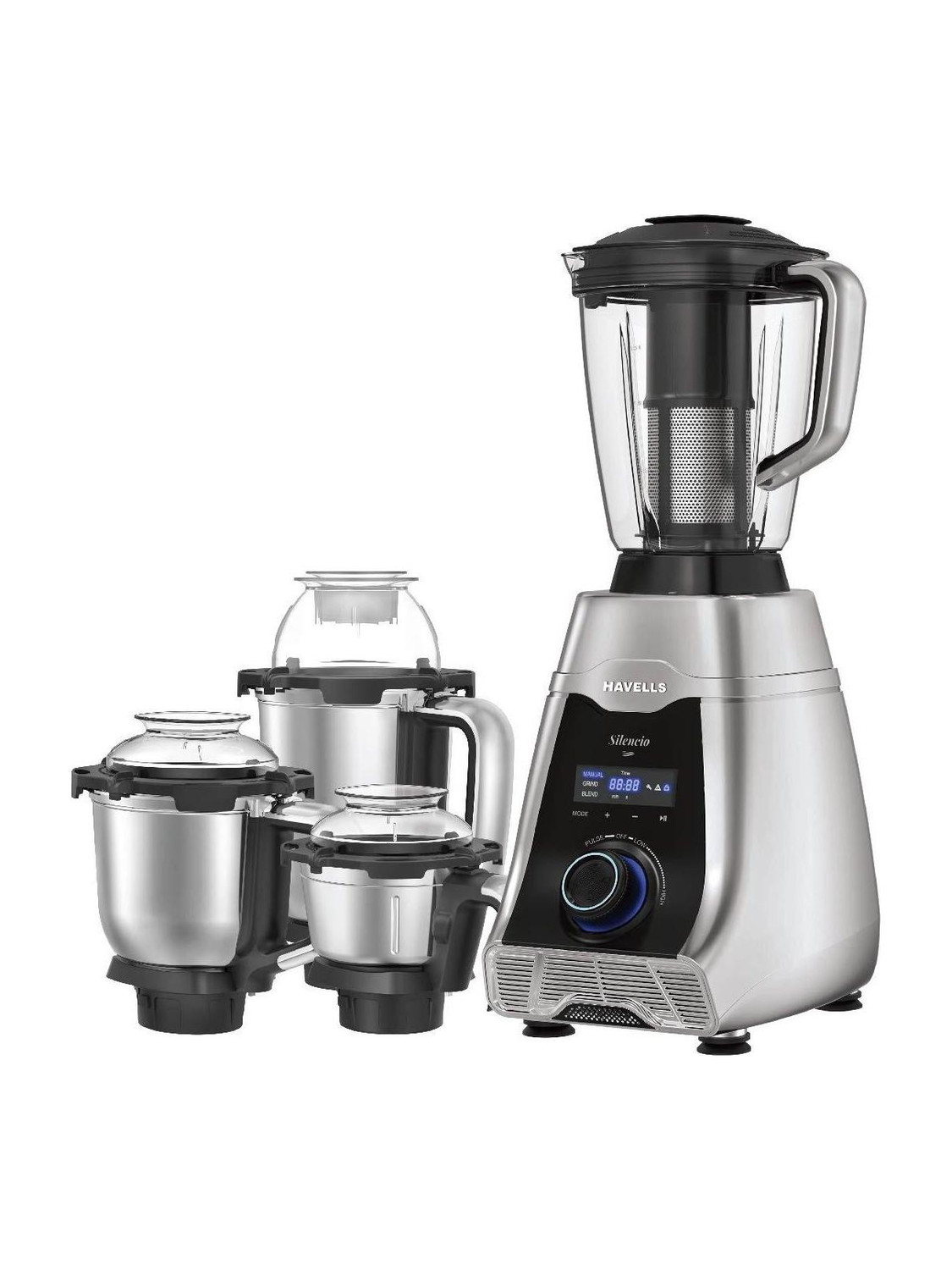 Image of HAVELLS Silencio Low Noise 500 W Mixer Grinder 4 Jars (Grey & Black)