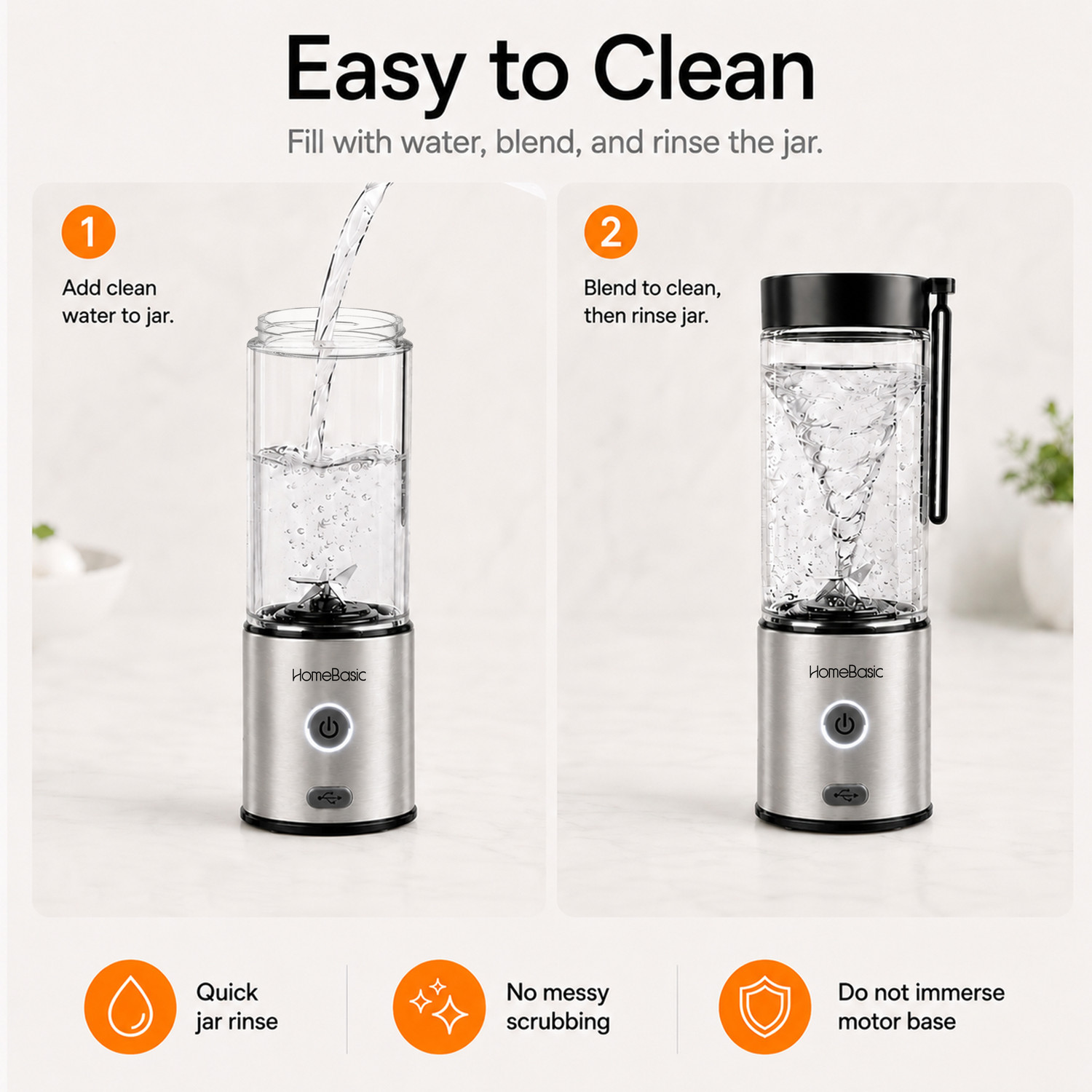 Image of HOMEBASIC Portable Blender 450ml | USB Rechargeable | Glass Jar | Smoothies & Juices 700 W Juicer Mixer Grinder