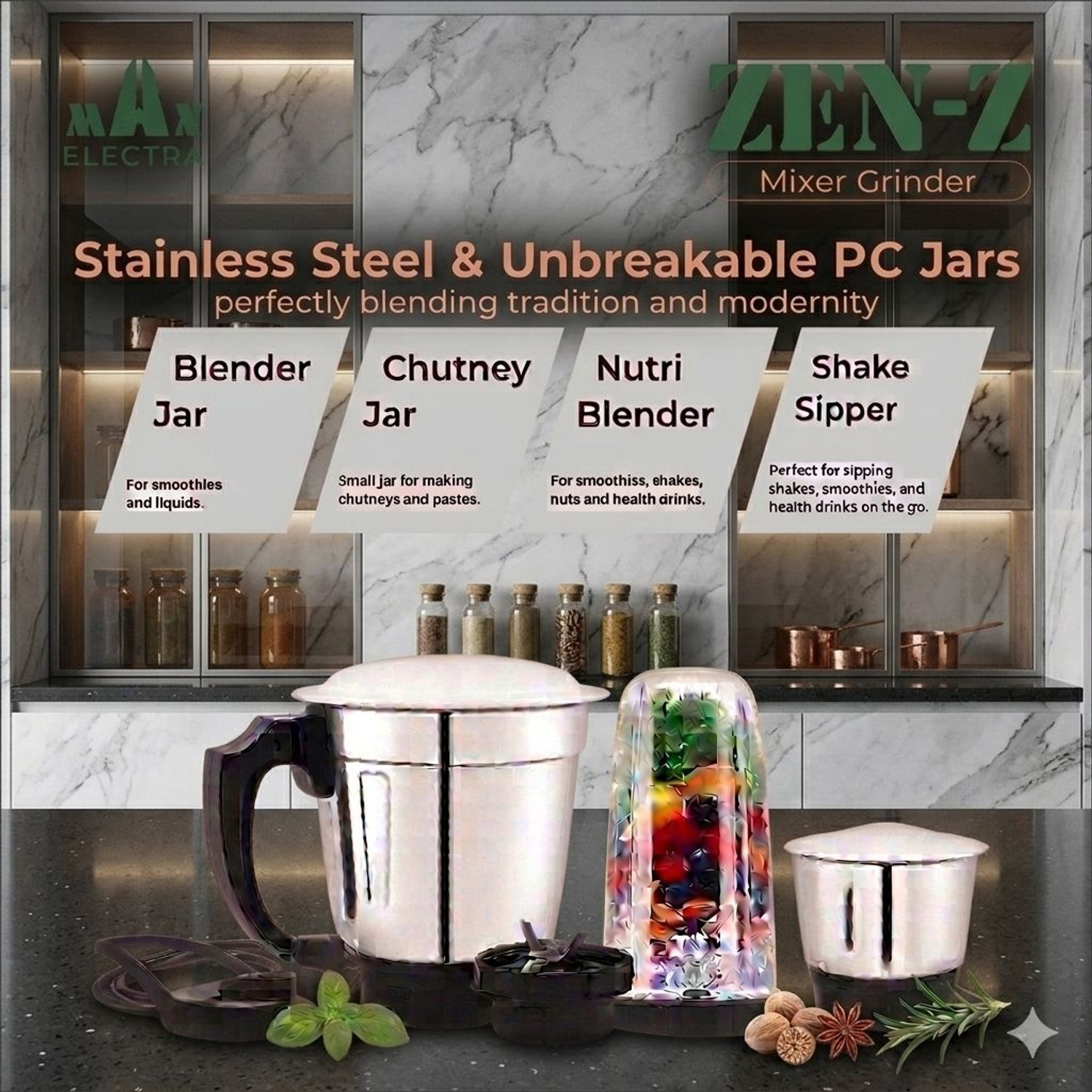 Image of MAX ELECTRA ZEN-Z43 500 W Juicer Mixer Grinder