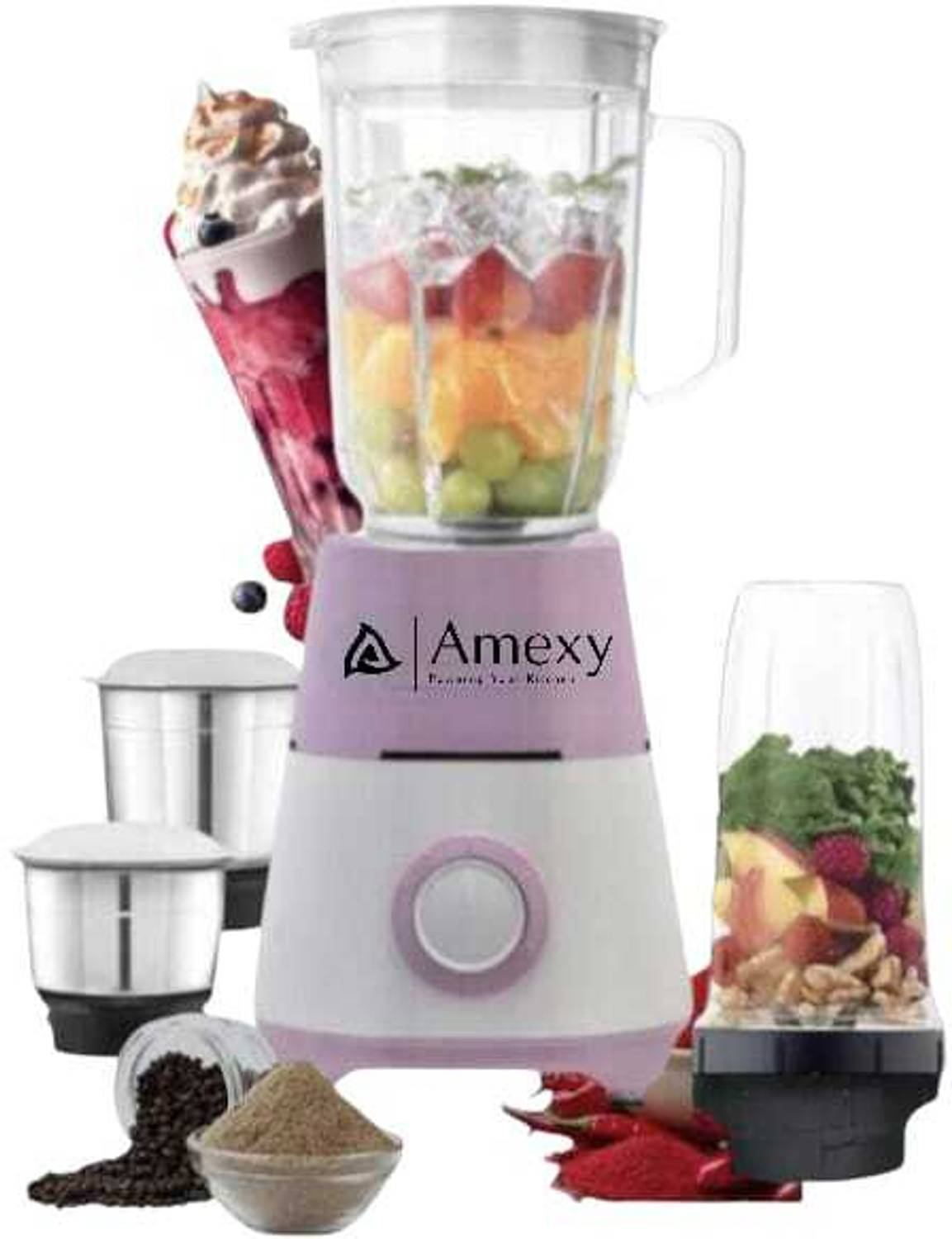 Amexy Mixer Griender 750 watt 2 Stainless steel + 1 plastic jar+1 nutri jar. 750 W Mixer Blender