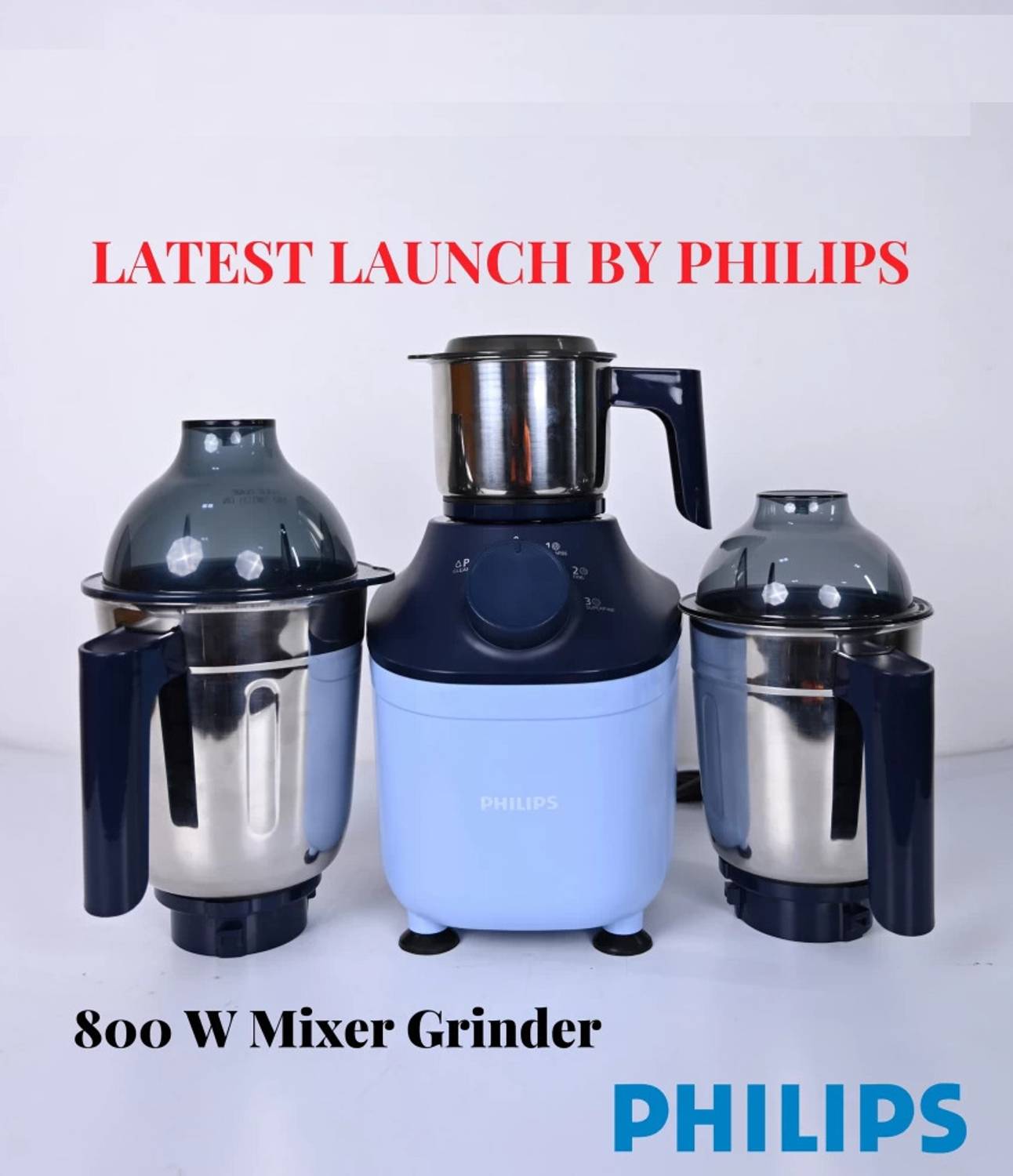 PHILIPS 800W 800 W Mixer Grinder (HL7773 3 Jars SKY BLUE, Nav