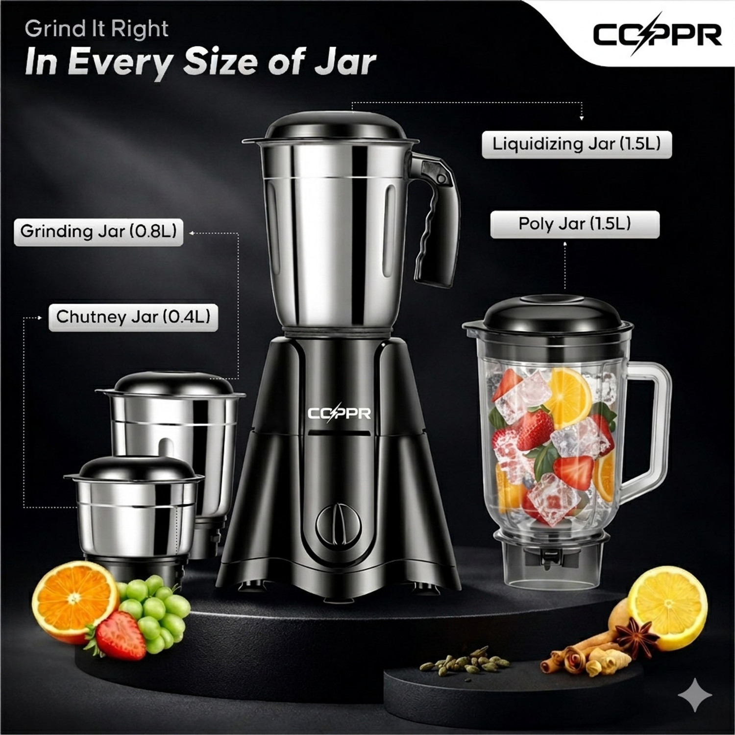 Image of coppr Z Black Edition 2 year unconditonal warranty heavy duty copper motor 750 W Juicer Mixer Grinder