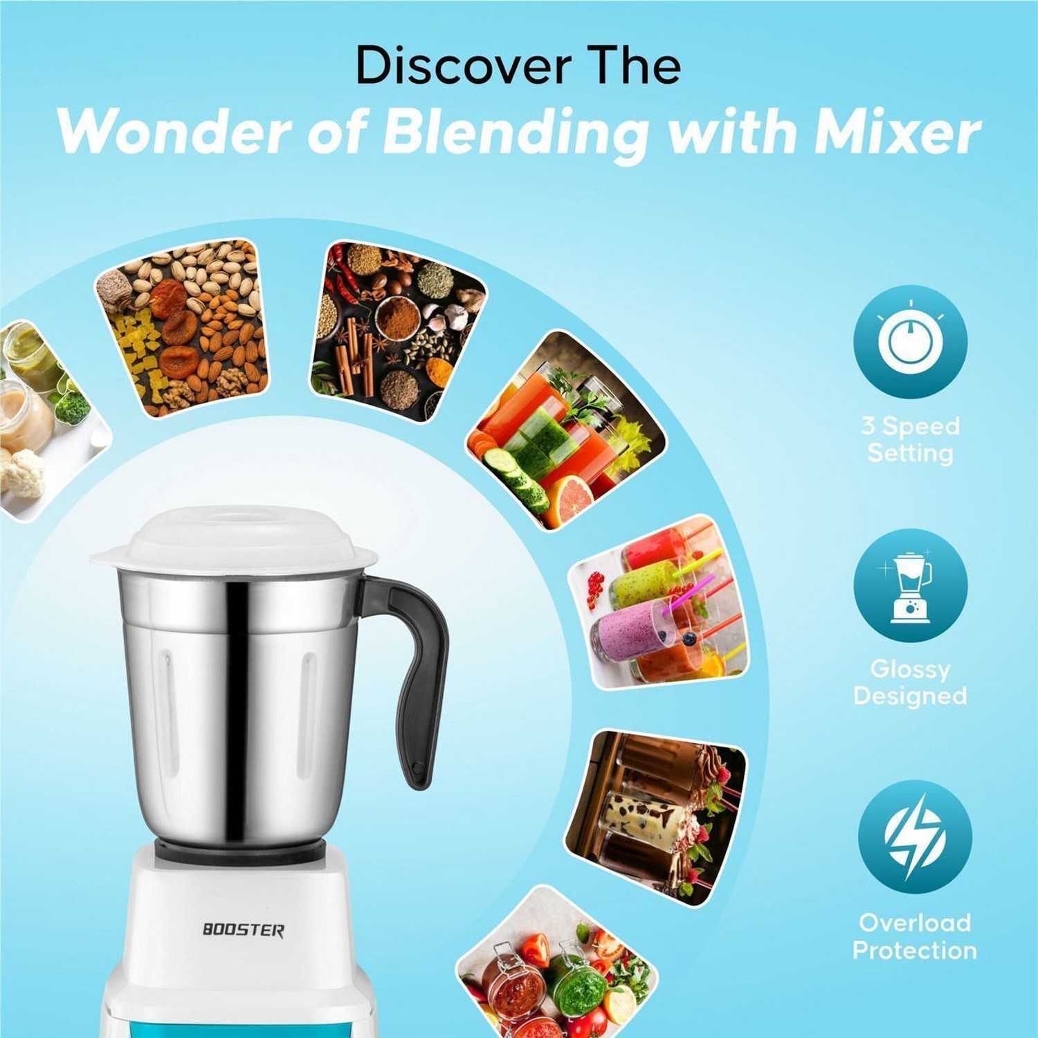 Image of BOOSTER Powerful 750 W Juicer Mixer Grinder