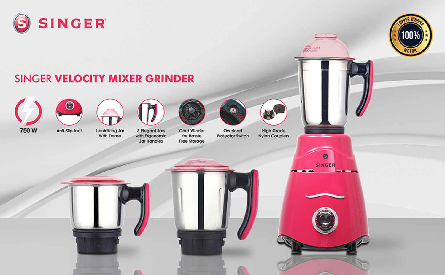 Image of SINGER VELOCITY 750 W Mixer Grinder