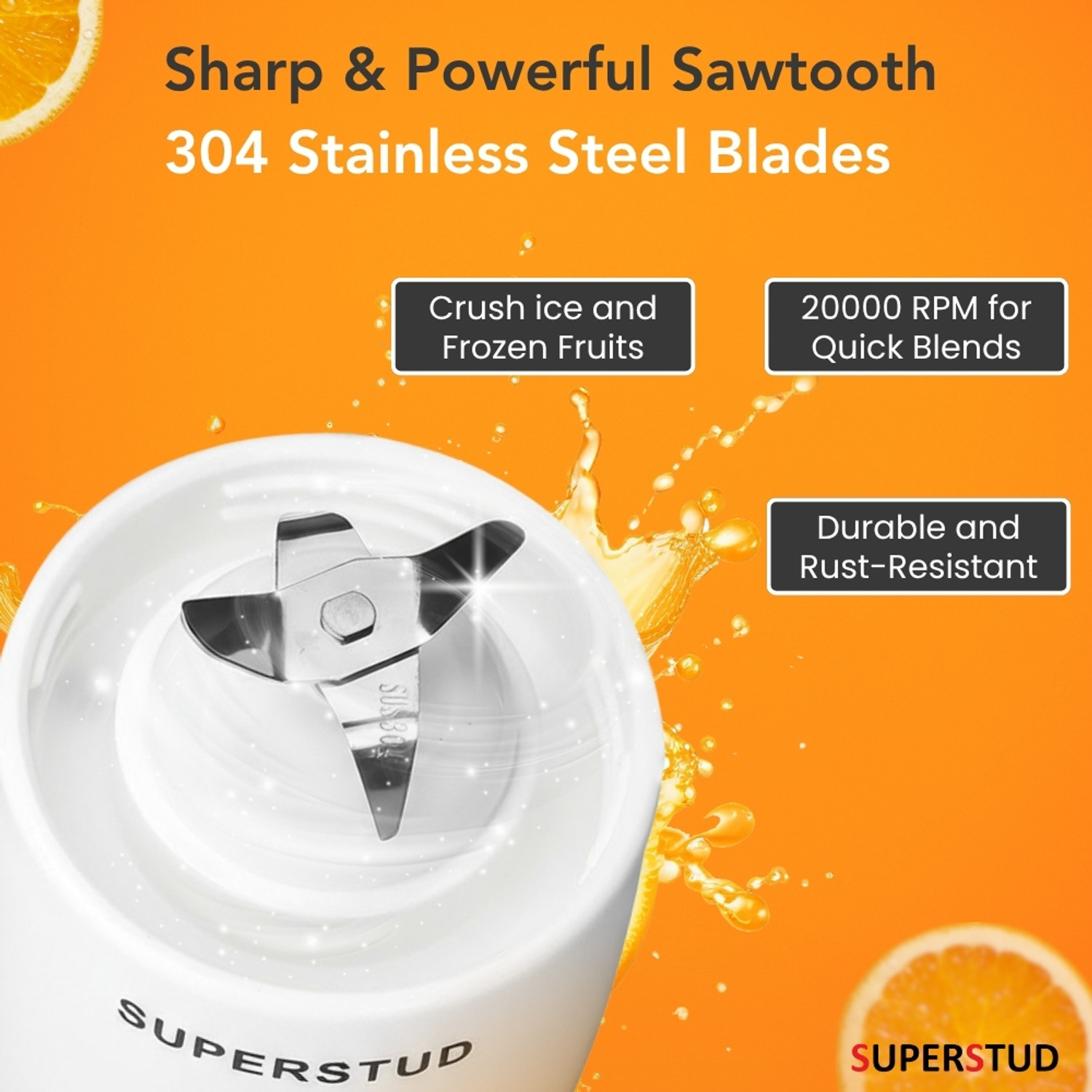 Image of SUPERSTUD Portable juicer blender 6 Blade | 1800mAh Battery Type-C Charging 220 W Juicer Mixer Grinder