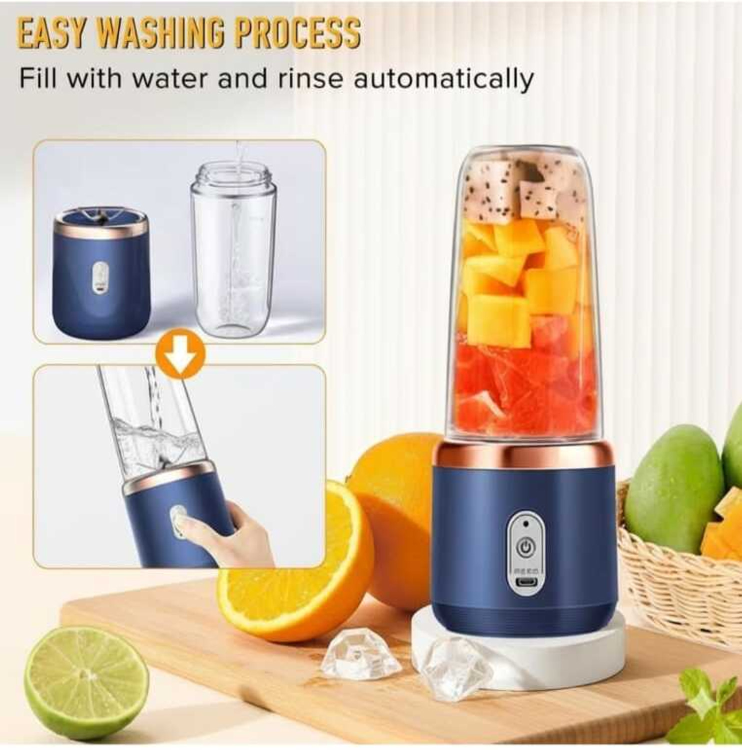Image of MAHNOOR ENTERPRISES Portable Electric USB Rechargeable Juicer Mixer for Smoothies, Shakes & Juices 230 W Juicer