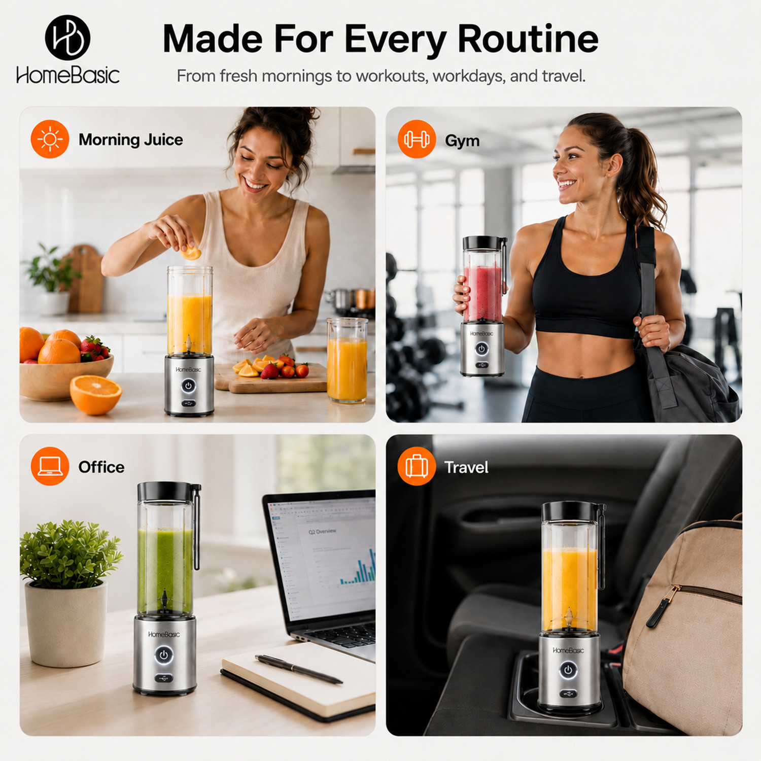 Image of HOMEBASIC Portable Blender 450ml | USB Rechargeable | Glass Jar | Smoothies & Juices 700 W Juicer Mixer Grinder