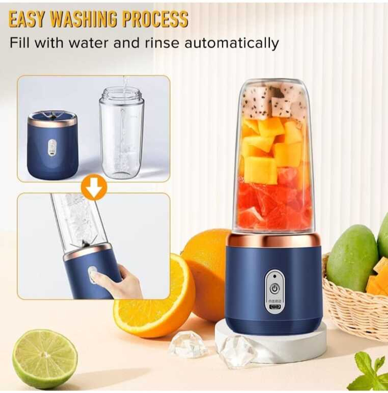 Image of MAHNOOR ENTERPRISES Portable Electric USB Rechargeable Juicer Mixer for Smoothies, Shakes & Juices 230 W Juicer