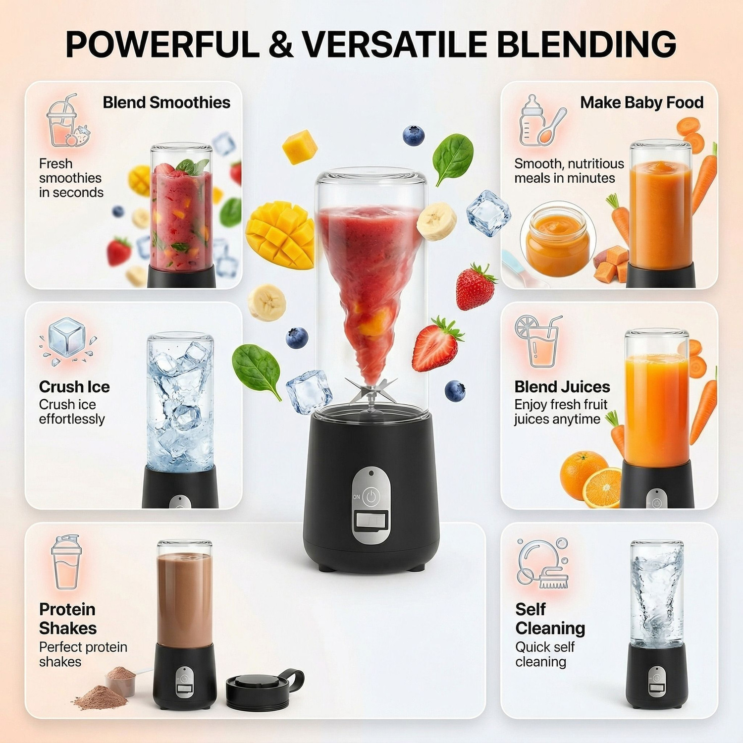 Image of blendjet Portable Blender 420ml USB Rechargeable | 1500mAh | 6 Steel Blades 150 W Juicer Mixer Grinder