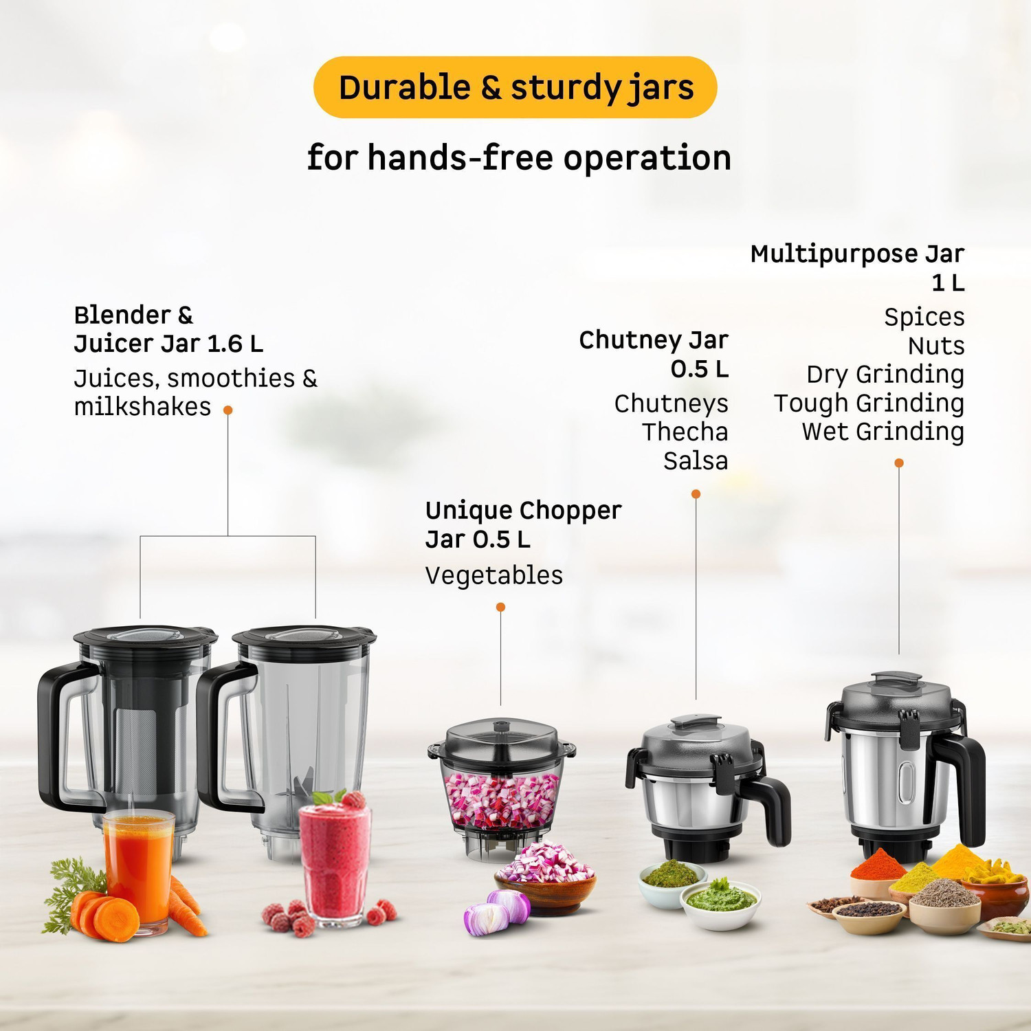 Image of Atomberg Zenova Fresh | Safety Features | Coarse Mode for Silbatta-like Texture | 550 W Mixer Grinder