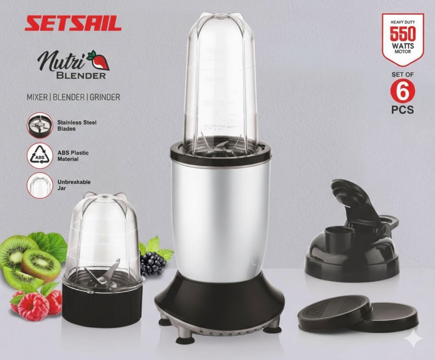Image of Setsail Juicer & Grinder with 2 Unbreakable Jars | Stainless Steel Blades 550 W Juicer Mixer Grinder