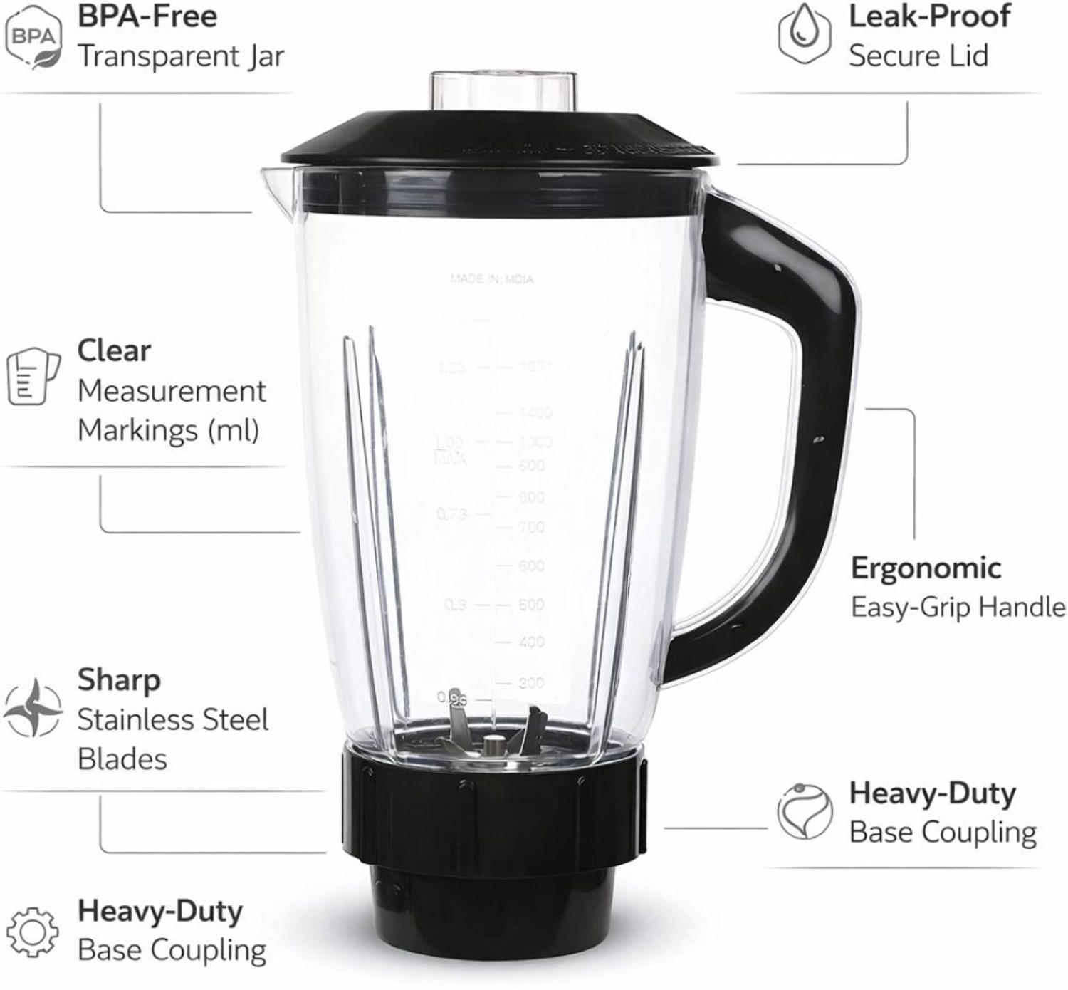 Image of kitchenly Mixer Grinder Juicer Jar 1500ml | ABS Plastic Juicer Jar Mixer Juicer Jar