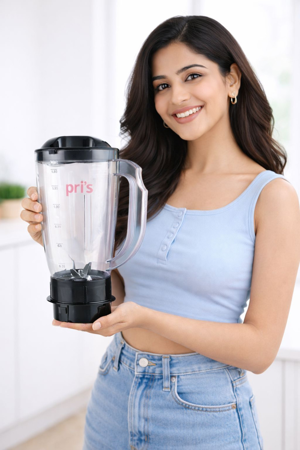 Image of Pri s Heavy-Duty 1.5L Plastic Juicer Jar for Mixer Grinder - Clear Body Mixer Juicer Jar