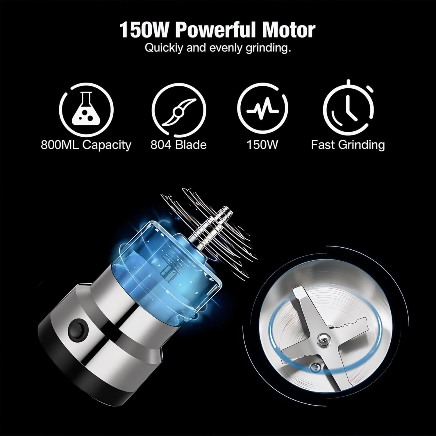 Image of kinjal NIMA Coffee Grinder Stainless Steel Electric Grinder for Coffee Beans Personal Coffee Maker