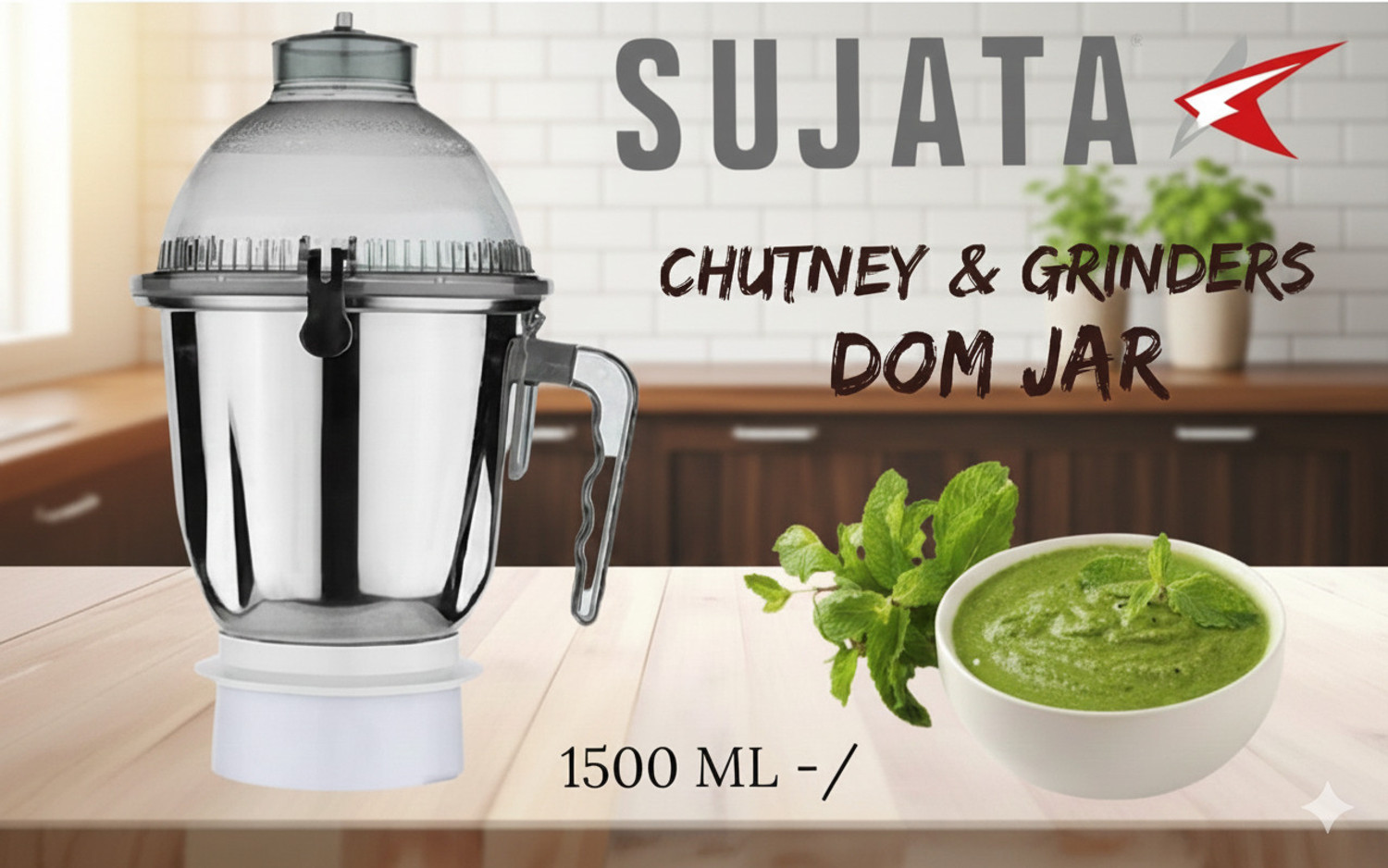 Image of SUJATA Dome Stainless Steel Mixer Chutney & Grinder Jar Heavy Duty ORG. Mixer Juicer Jar