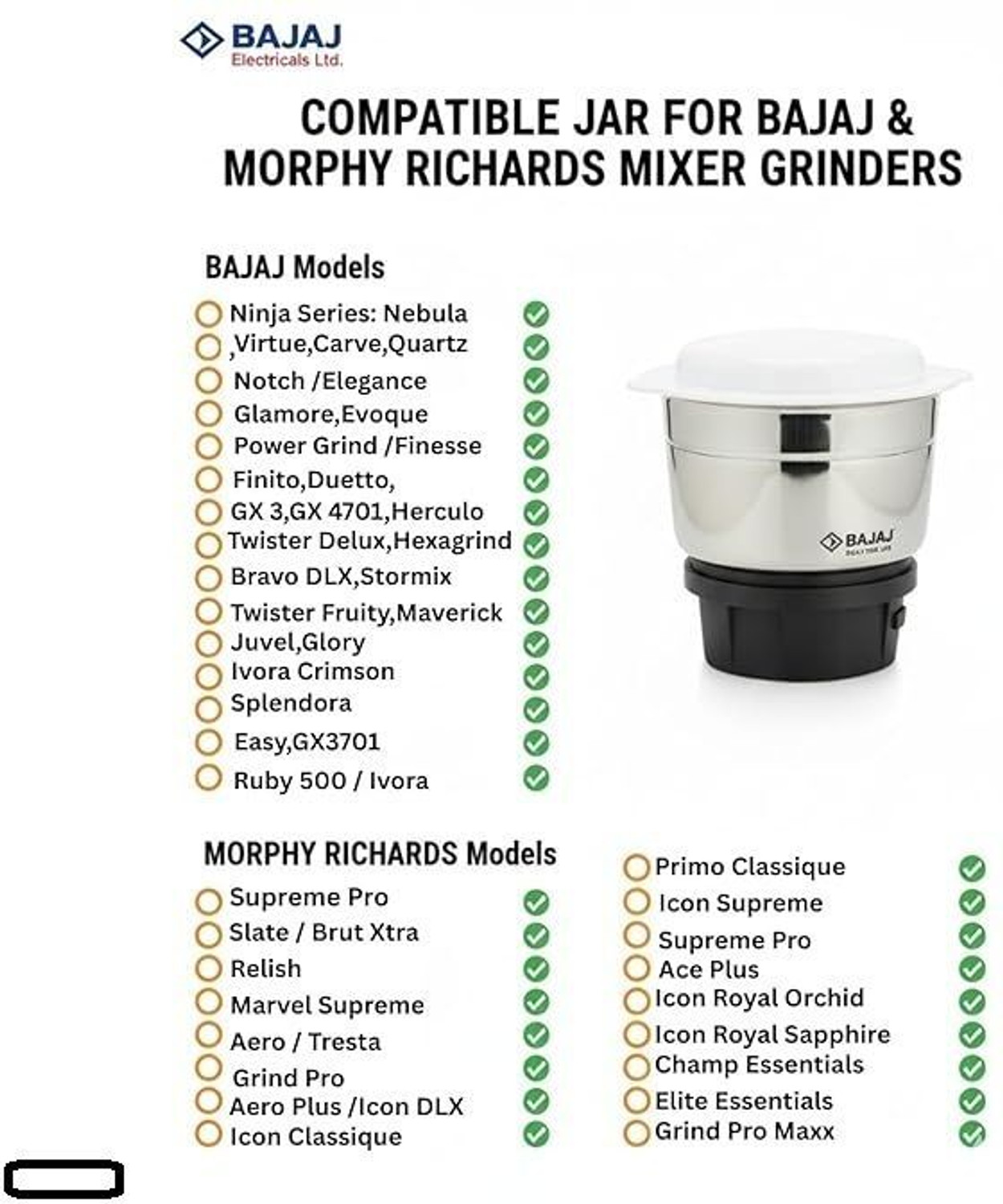 Image of BAJAJ Compatible with 51+MR Mixer Grinder Models Mixer Juicer Jar