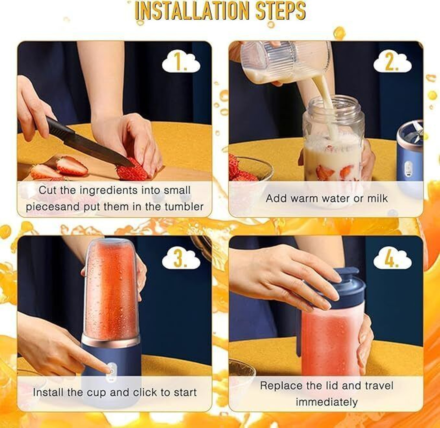 Image of CHU TRADING Portable USB Rechargeable Juicer Blender Mini Smoothie Maker Bottle 105 W Juicer Mixer Grinder