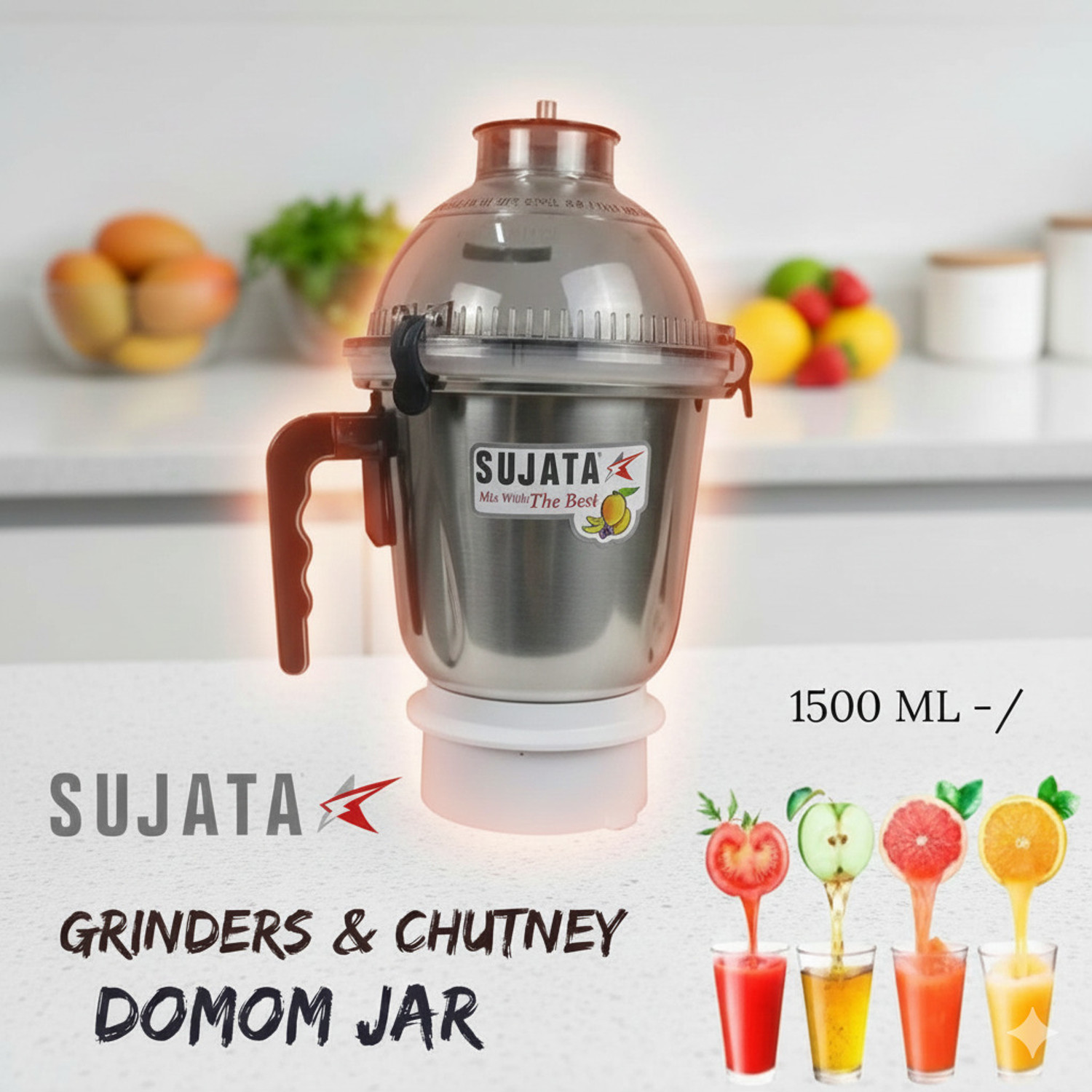 Image of SUJATA Dome Stainless Steel Mixer Chutney & Grinder Jar Heavy Duty ORG. Mixer Juicer Jar