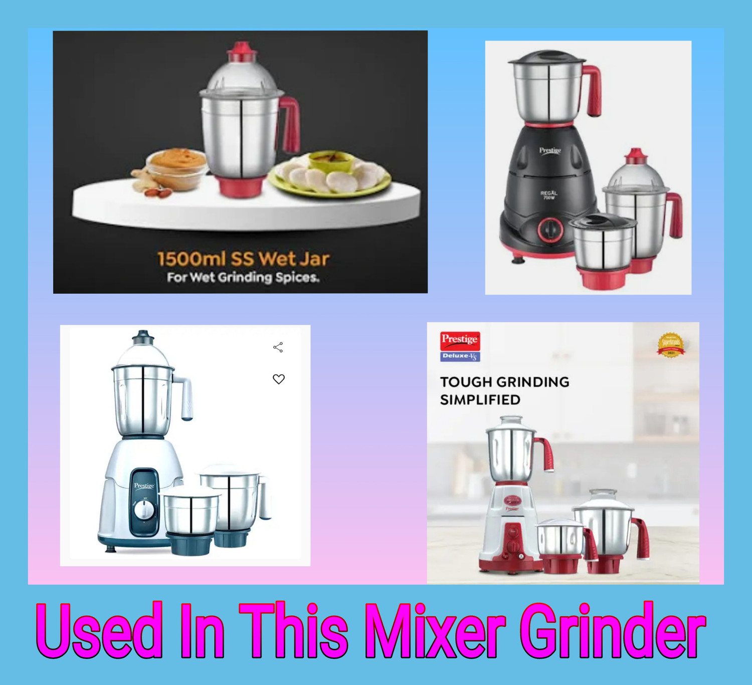 Image of Prestige Stainless Steel Jar Deluxe Plus, Deluxe LS, Tulip, Mist, Hero, Popular inch Mixer Juicer Jar (400 ml)